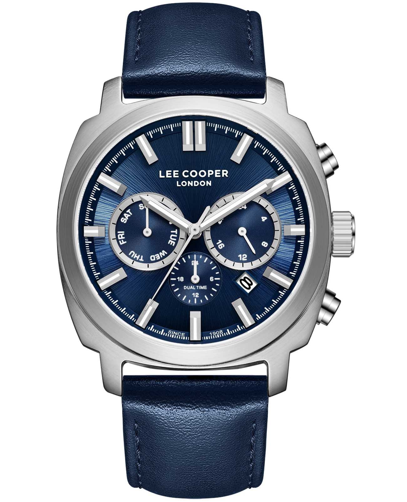 Lee Cooper Lee Cooper LC08172.399  LC08172.399 кварцевые мужские часы синий циферблат, браслет кожаный — вид спереди