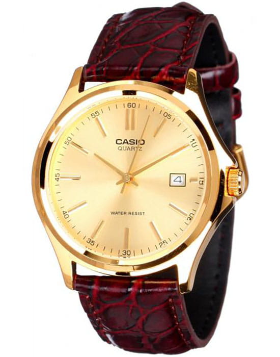 Casio Casio Collection MTP-1183Q-9ADF (MTP-1183Q-9A)  MTP-1183Q-9A кварцевые мужские часы золотой циферблат, браслет кожаный — вид спереди