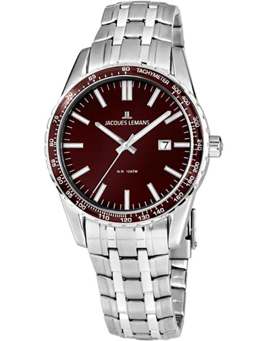 Jacques Lemans Jacques Lemans 1-2022J  1-2022J кварцевые мужские часы коричневый циферблат, браслет нержавеющая сталь — вид спереди