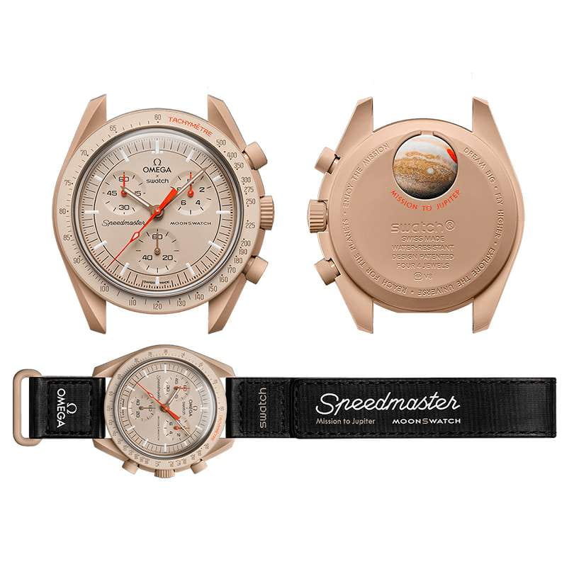 Swatch Swatch x Omega Bioceramic Moonswatch Mission to Jupiter SO33C100, swatch x omega moonwatch швейцария мужские часы на браслете нейлон боковой вид