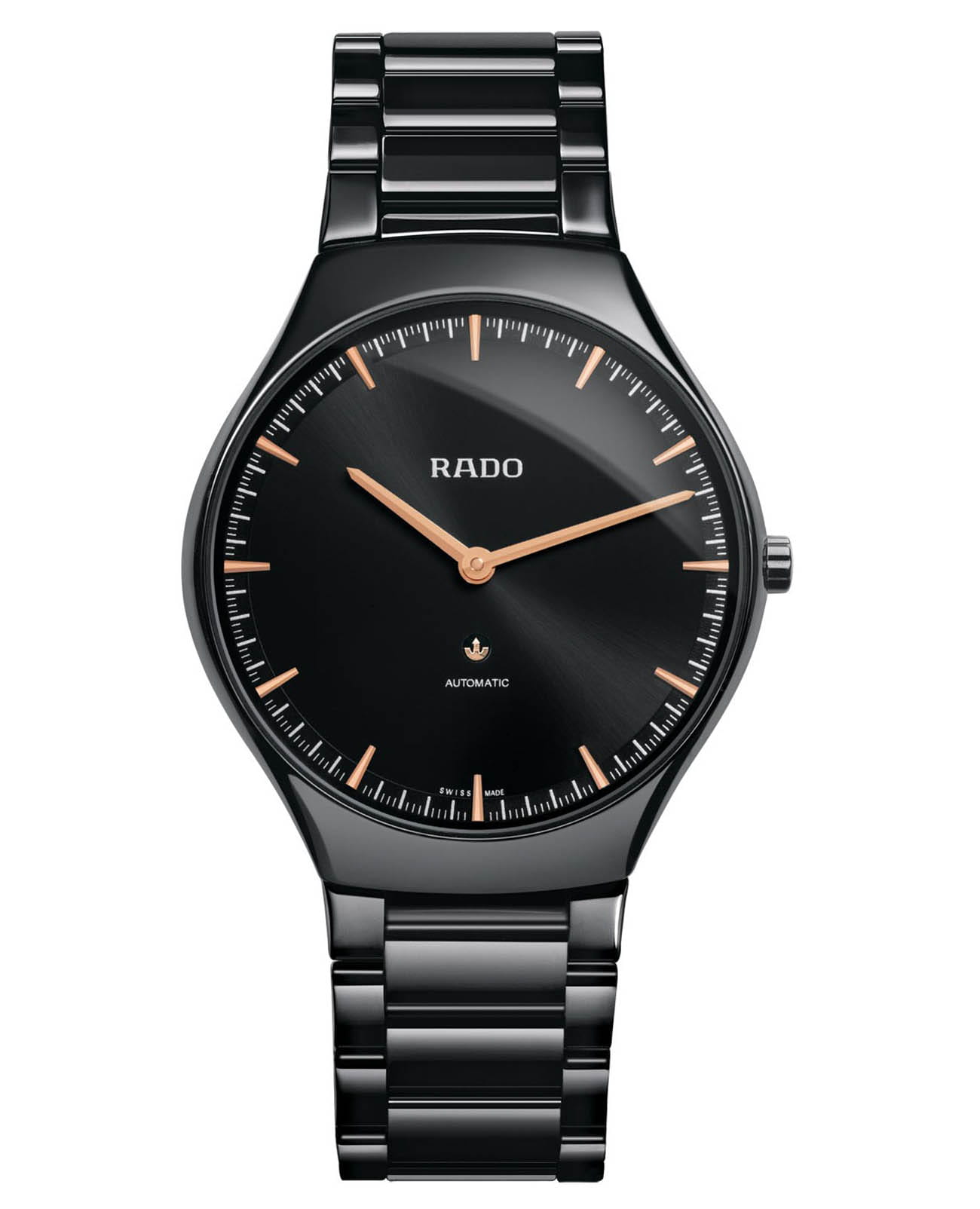 Rado Rado True Thinline R27969172 Automatic R27969172 механические мужские часы черный циферблат, браслет высокотехнологичная керамика — вид спереди