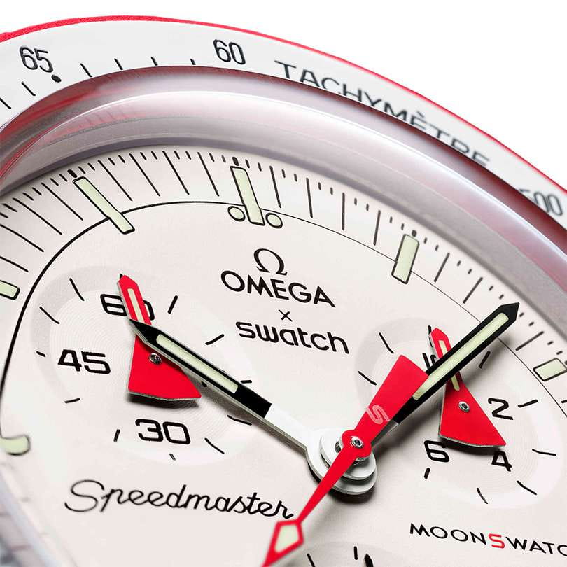 Оригинальные часы Swatch Swatch x Omega Bioceramic Moonswatch Mission to Mars SO33R100 кварцевые калибр механизма  общий вид