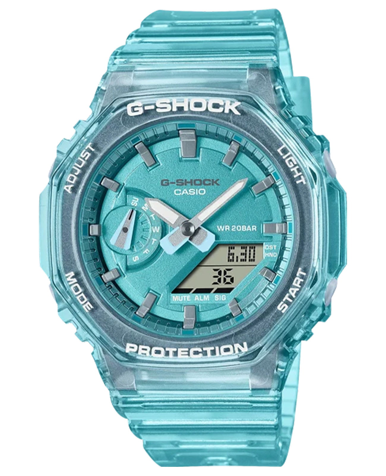 Casio Casio G-Shock GMA-S2100SK-2A  GMA-S2100SK-2A электронные женские часы зеленый циферблат, браслет пластик — вид спереди