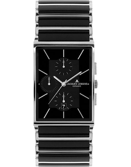 Jacques Lemans Jacques Lemans 1-1817A  1-1817A кварцевые мужские часы черный циферблат, браслет сталь + керамические вставки — вид спереди