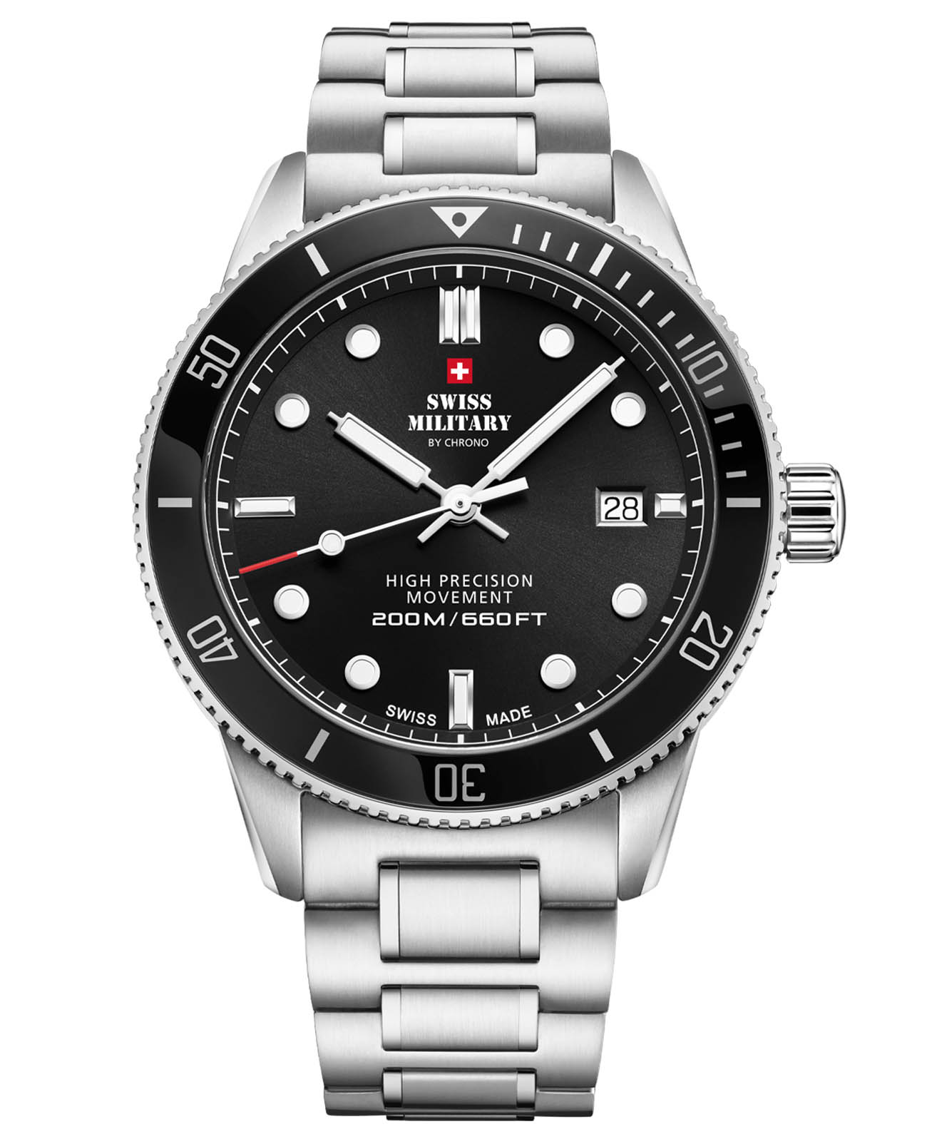 Swiss Military by Chrono Swiss Military by Chrono Сверхточные SM34088.01  SM34088.01 кварцевые мужские часы черный циферблат, браслет нержавеющая сталь — вид спереди