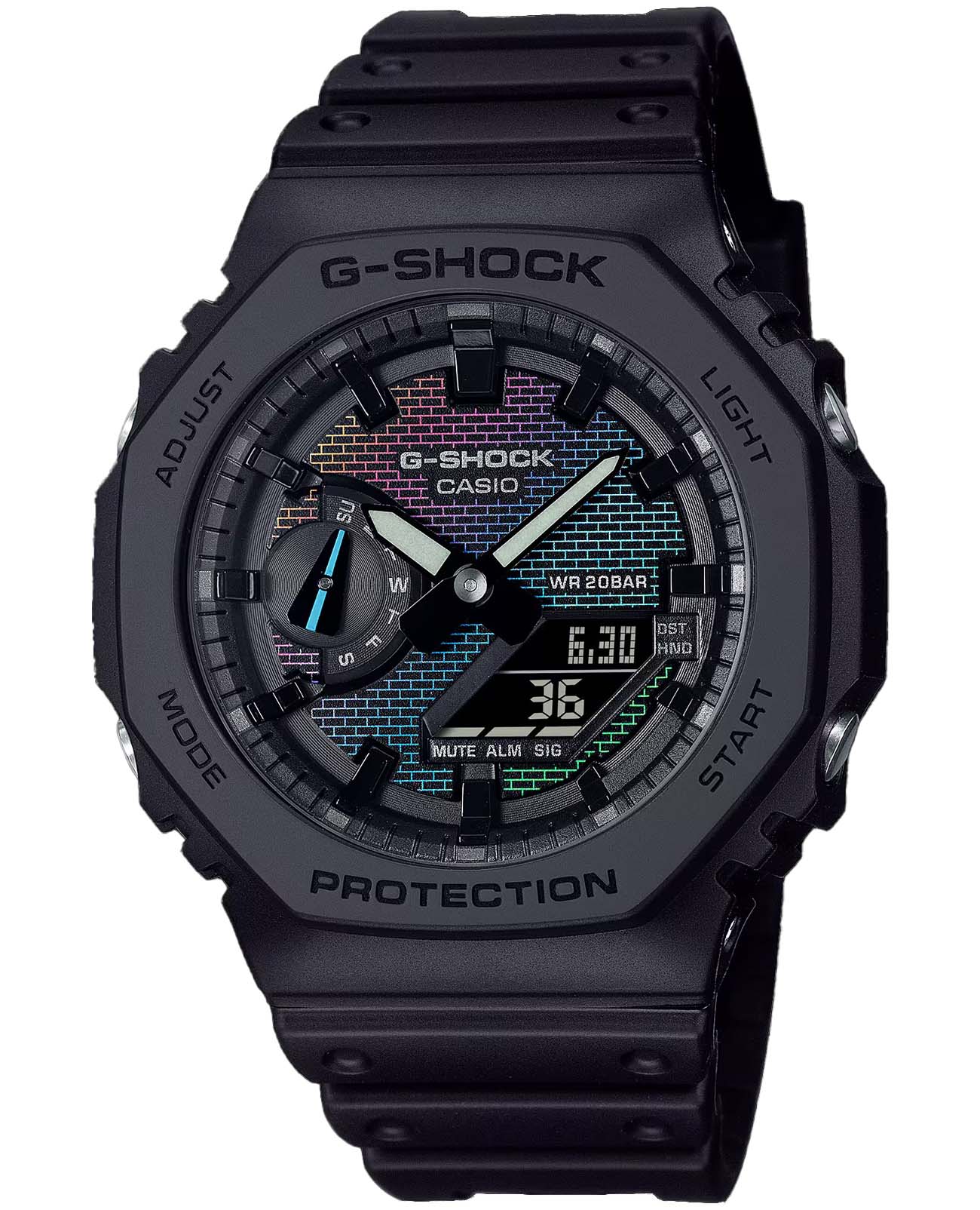 Casio Casio G-Shock GA-2100RW-1A GA-2100 GA-2100RW-1A электронные мужские часы  циферблат, браслет пластик — вид спереди