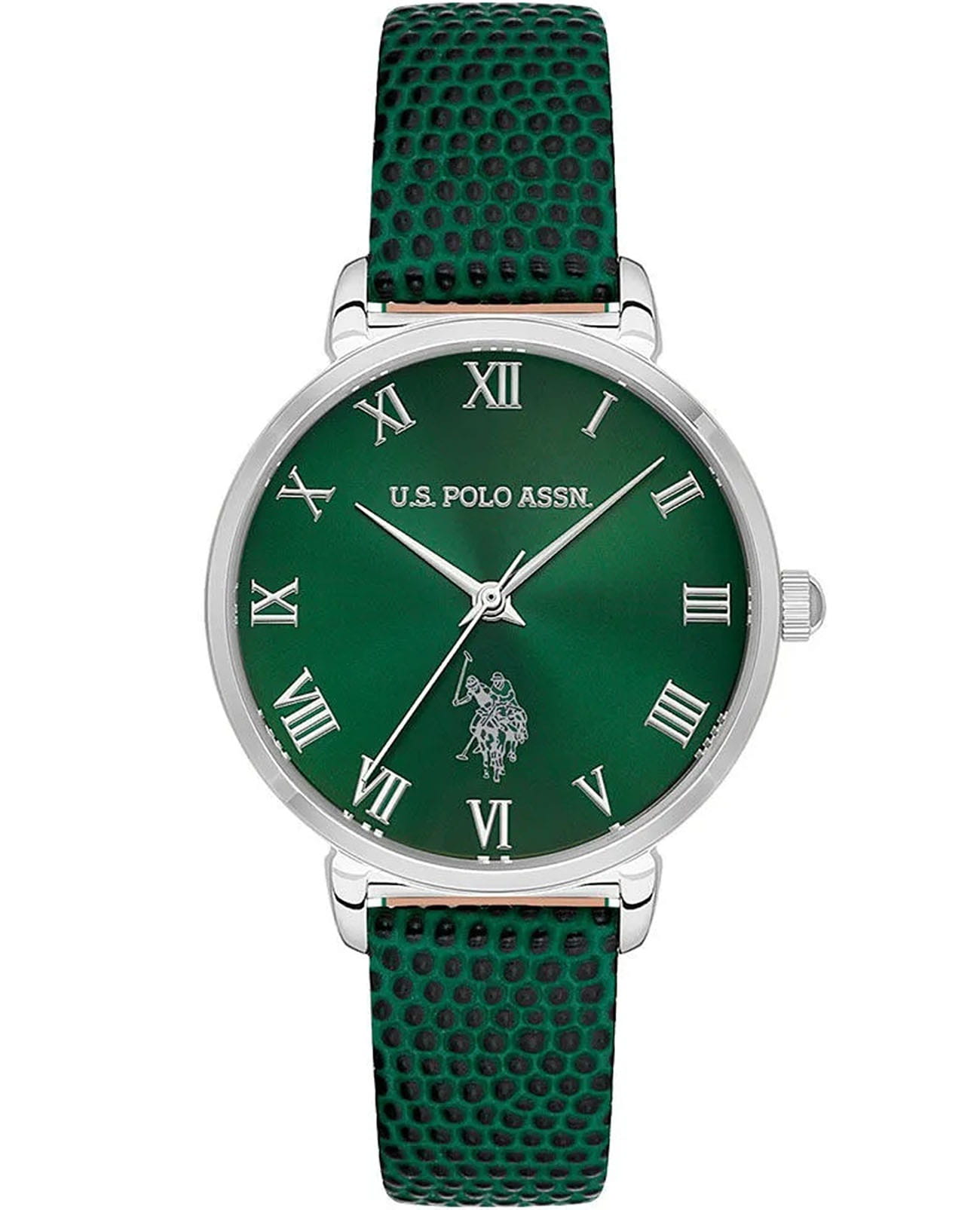 U.S. Polo Assn. U.S. Polo Assn. Stile USPA2077-03  USPA2077-03 кварцевые женские часы зеленый циферблат, браслет кожаный — вид спереди