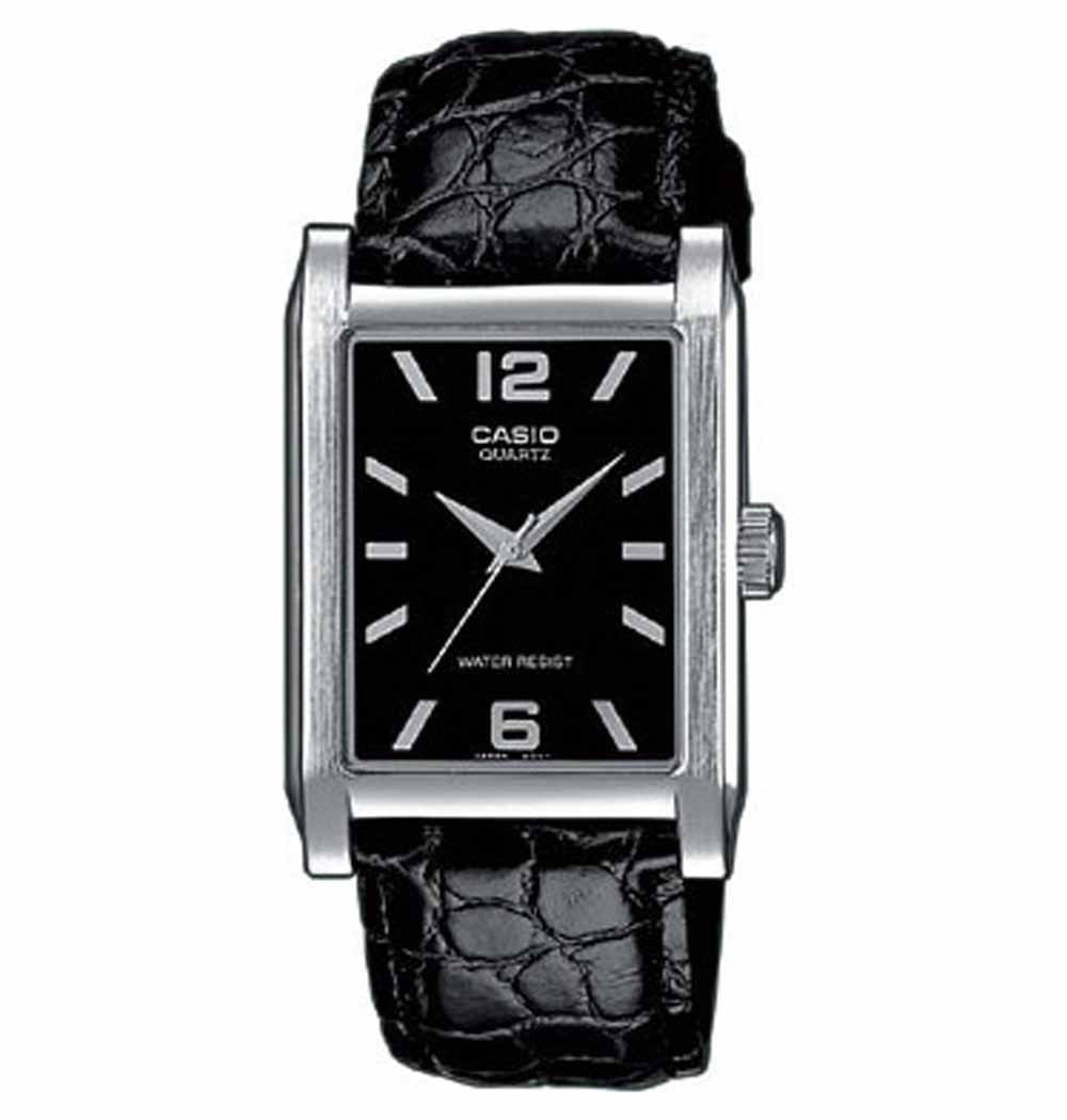 Casio Casio MTP-1235PL-1A  MTP-1235PL-1A кварцевые мужские часы черный циферблат, браслет кожаный — вид спереди