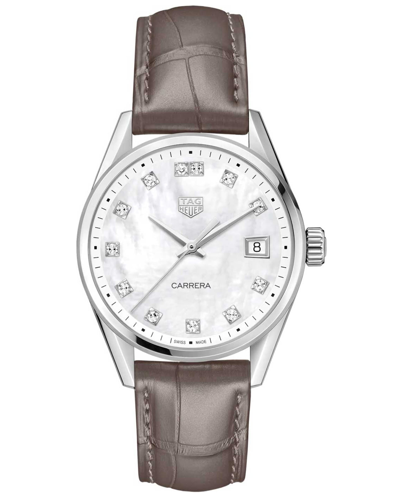 TAG Heuer TAG Heuer Carrera Lady WBK1318.FC8258  WBK1318.FC8258 кварцевые женские часы перламутровый циферблат, браслет кожаный — вид спереди