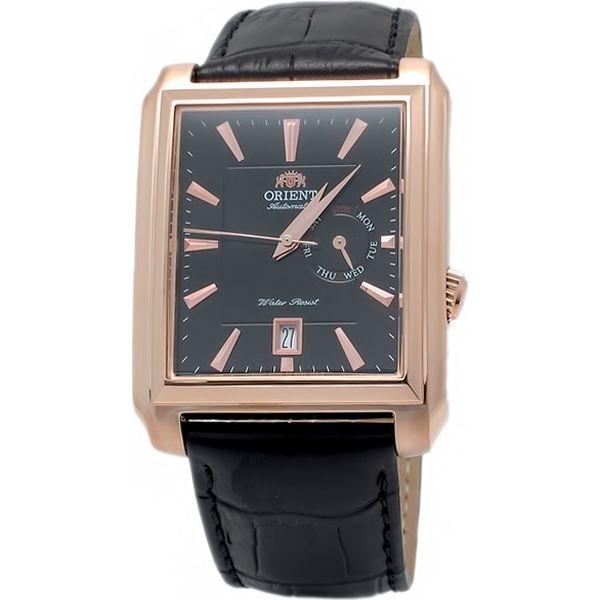 Orient Orient ESAE006B (FESAE006B)  FESAE006B механические мужские часы черный циферблат, браслет кожа + текстиль — вид спереди