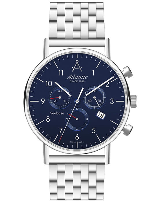 Atlantic Atlantic Seabase 60457.41.55  60457.41.55 кварцевые мужские часы синий циферблат, браслет нержавеющая сталь — вид спереди