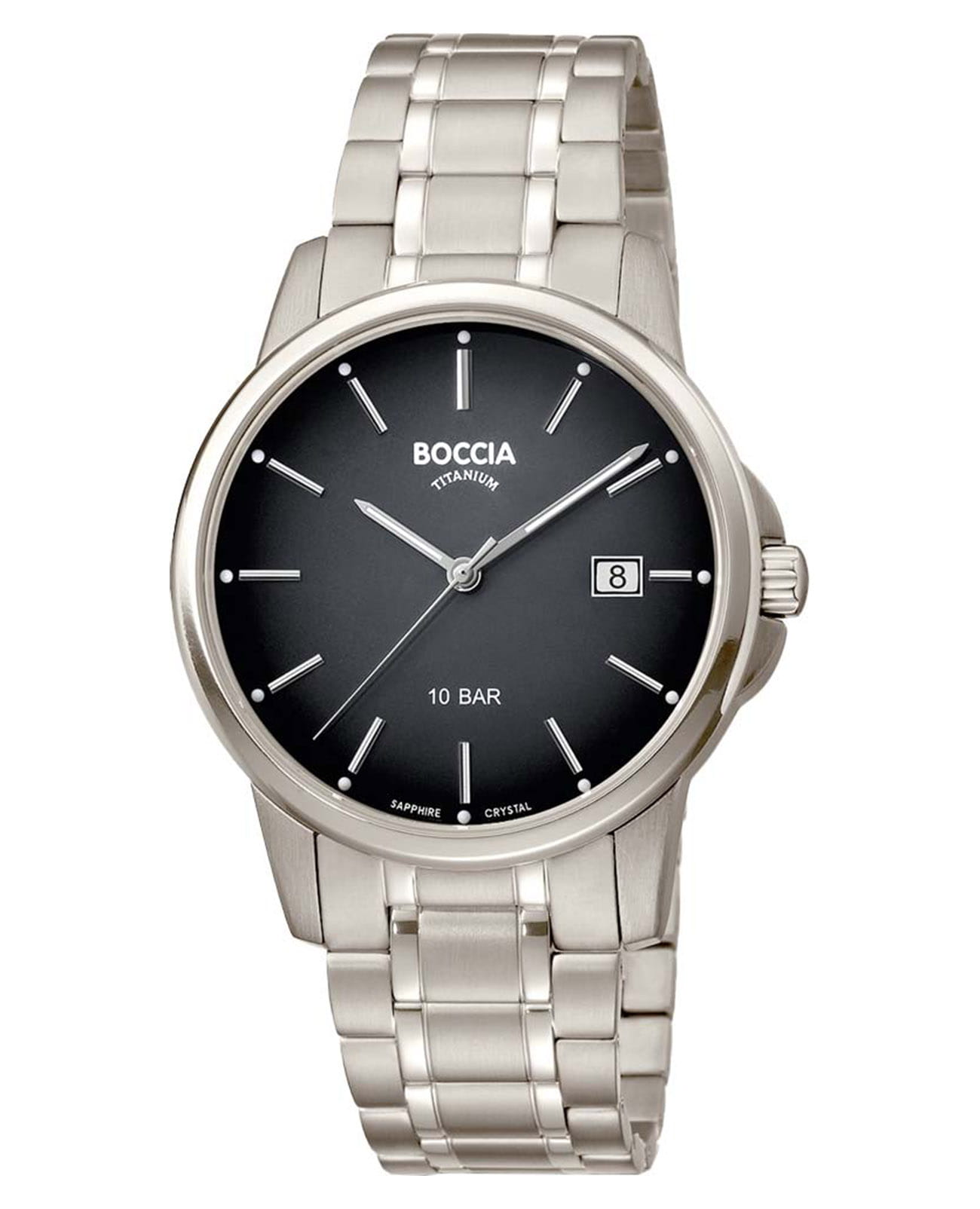 Boccia Titanium Boccia Titanium Circle-Oval 3633-07  3633-07 кварцевые мужские часы черный циферблат, браслет титановый — вид спереди