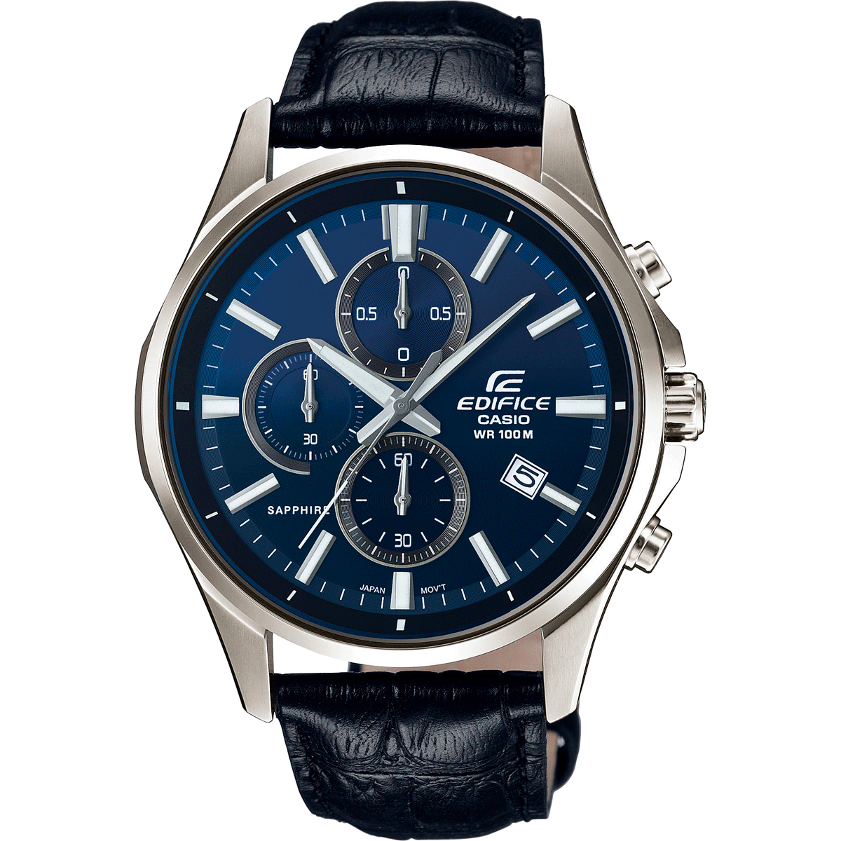 Casio Casio Edifice EFB-530L-2A  EFB-530L-2A кварцевые мужские часы синий циферблат, браслет кожаный — вид спереди