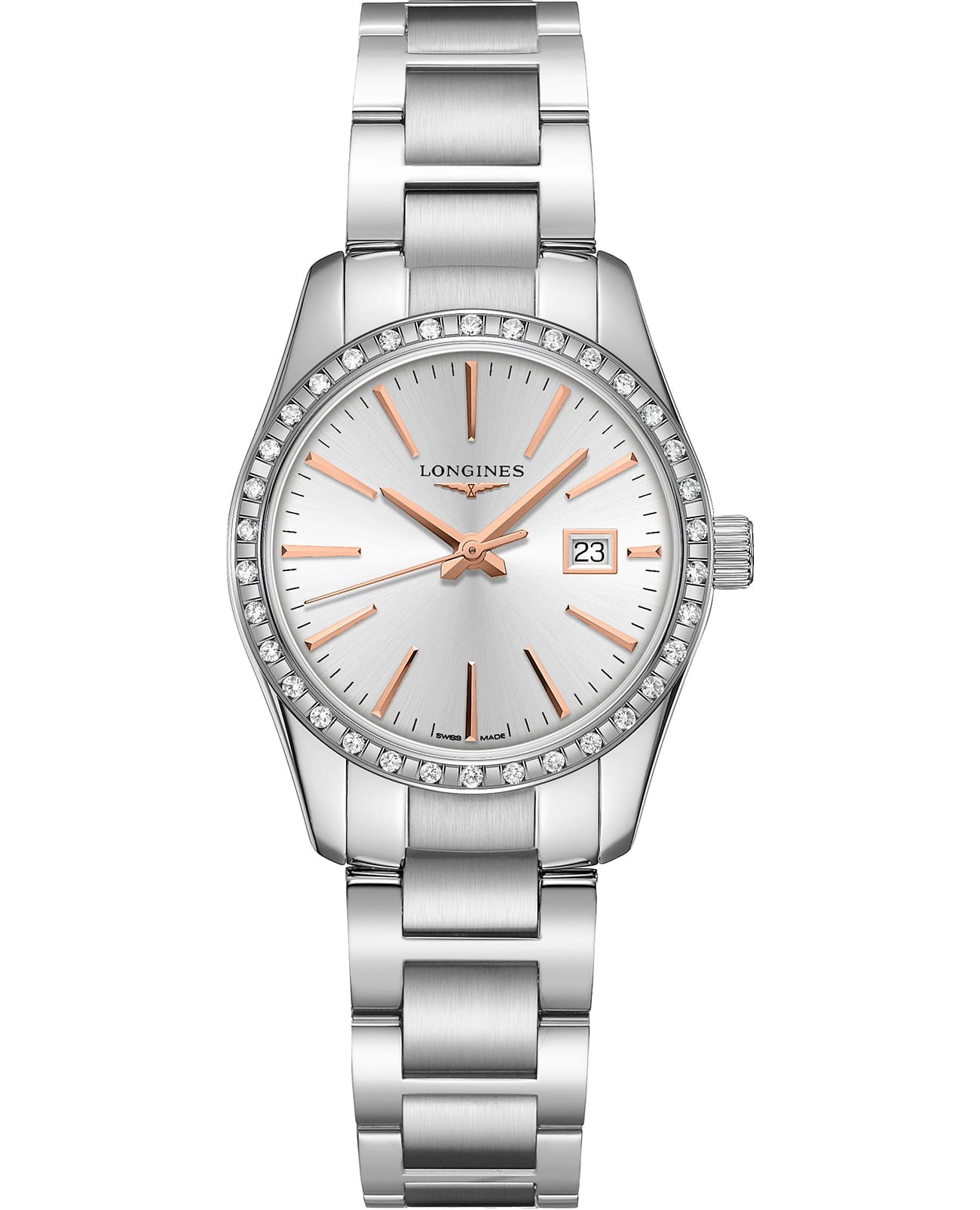 Longines Longines Conquest Classic  L2.286.0.72.6  L22860726 кварцевые женские часы серебристый циферблат, браслет нержавеющая сталь — вид спереди