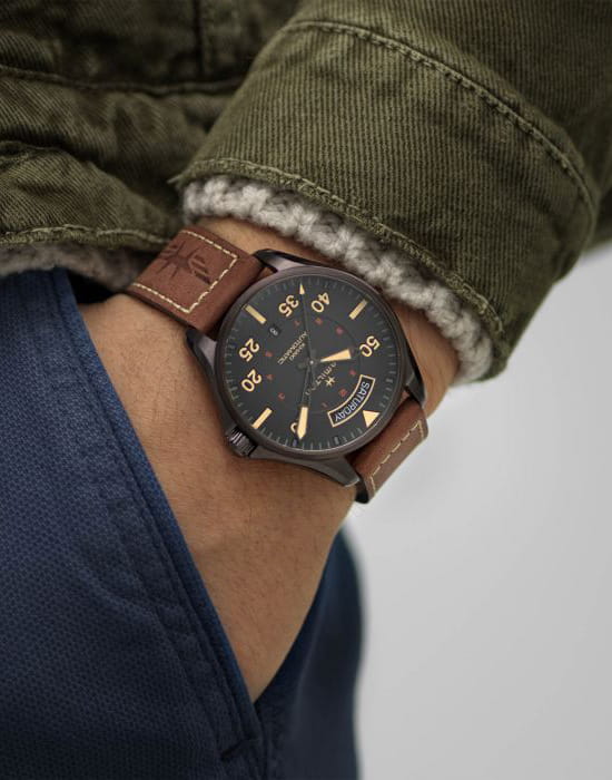 Оригинальные часы Hamilton Hamilton Khaki Aviation Day Date Auto H64605531 в фирменной упаковке от производителя