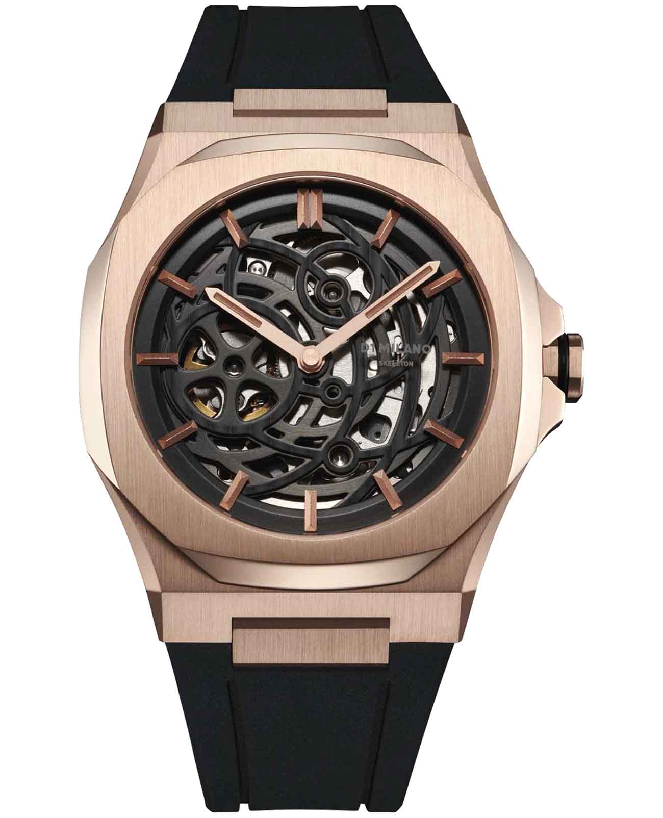 D1 Milano D1 Milano Skeleton SKRJ12  SKRJ12 механические мужские часы черный циферблат, браслет каучук — вид спереди