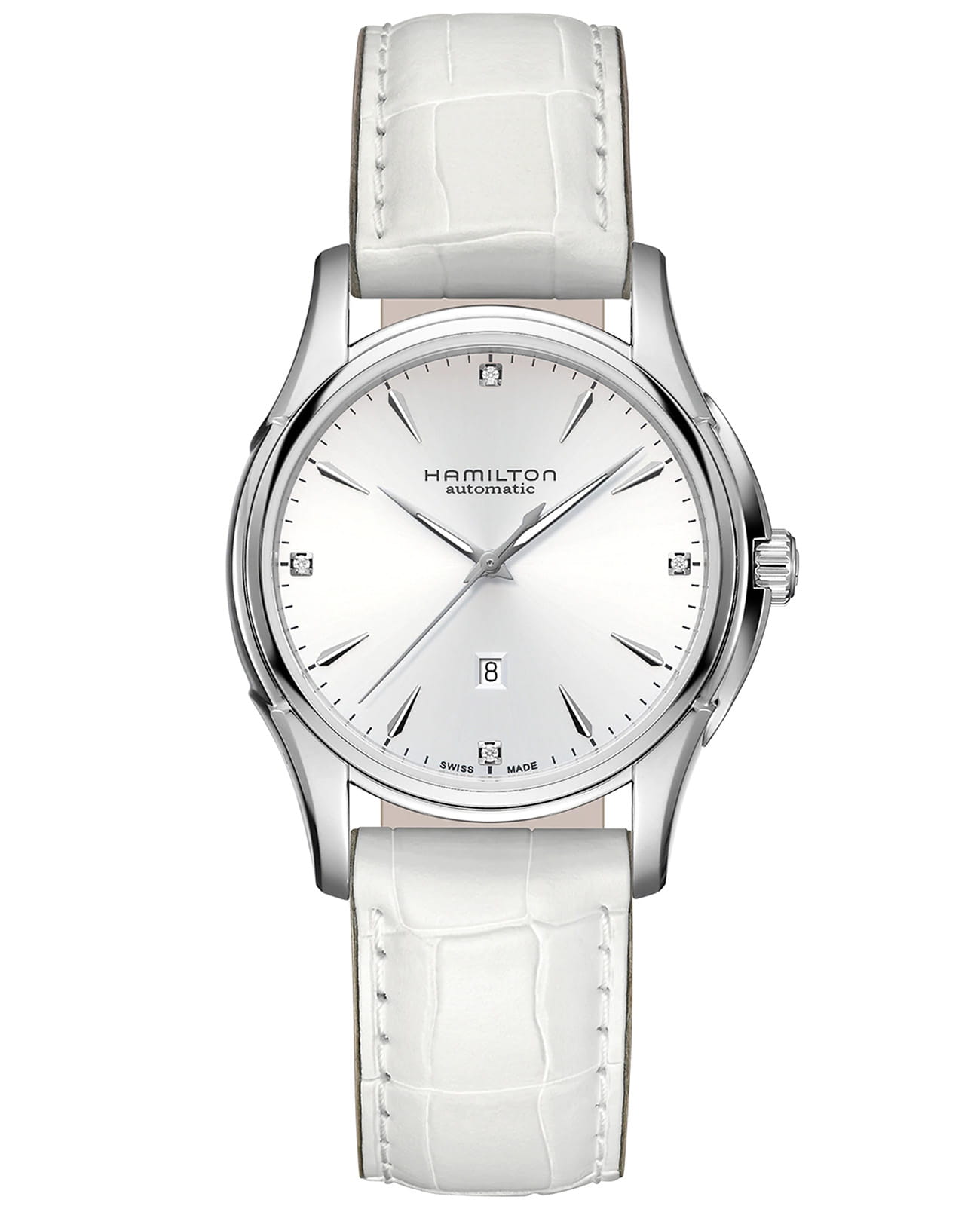Hamilton Hamilton Jazzmaster Lady Auto H32315811  H32315811 механические женские часы белый циферблат, браслет кожаный — вид спереди