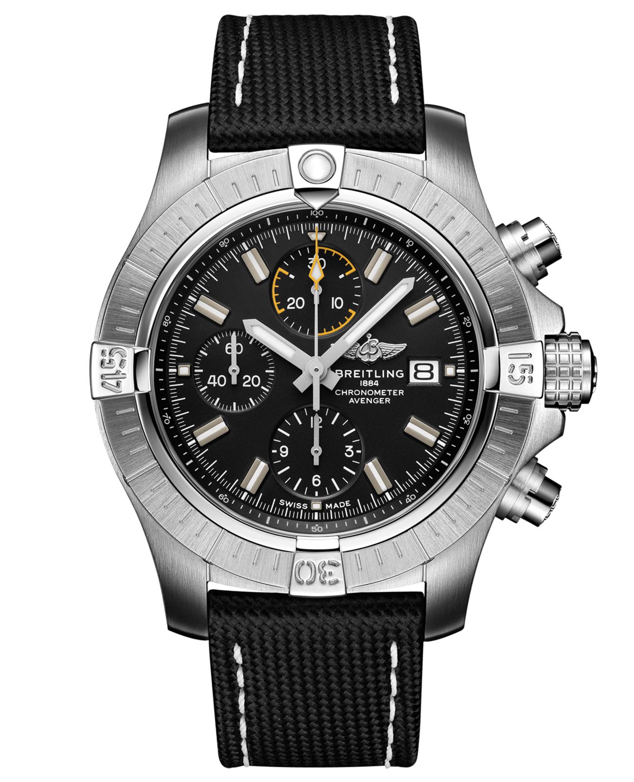 Breitling Breitling Avenger Chronograph 45 A13317101B1X2  A13317101B1X2 механические мужские часы черный циферблат, браслет кожаный — вид спереди