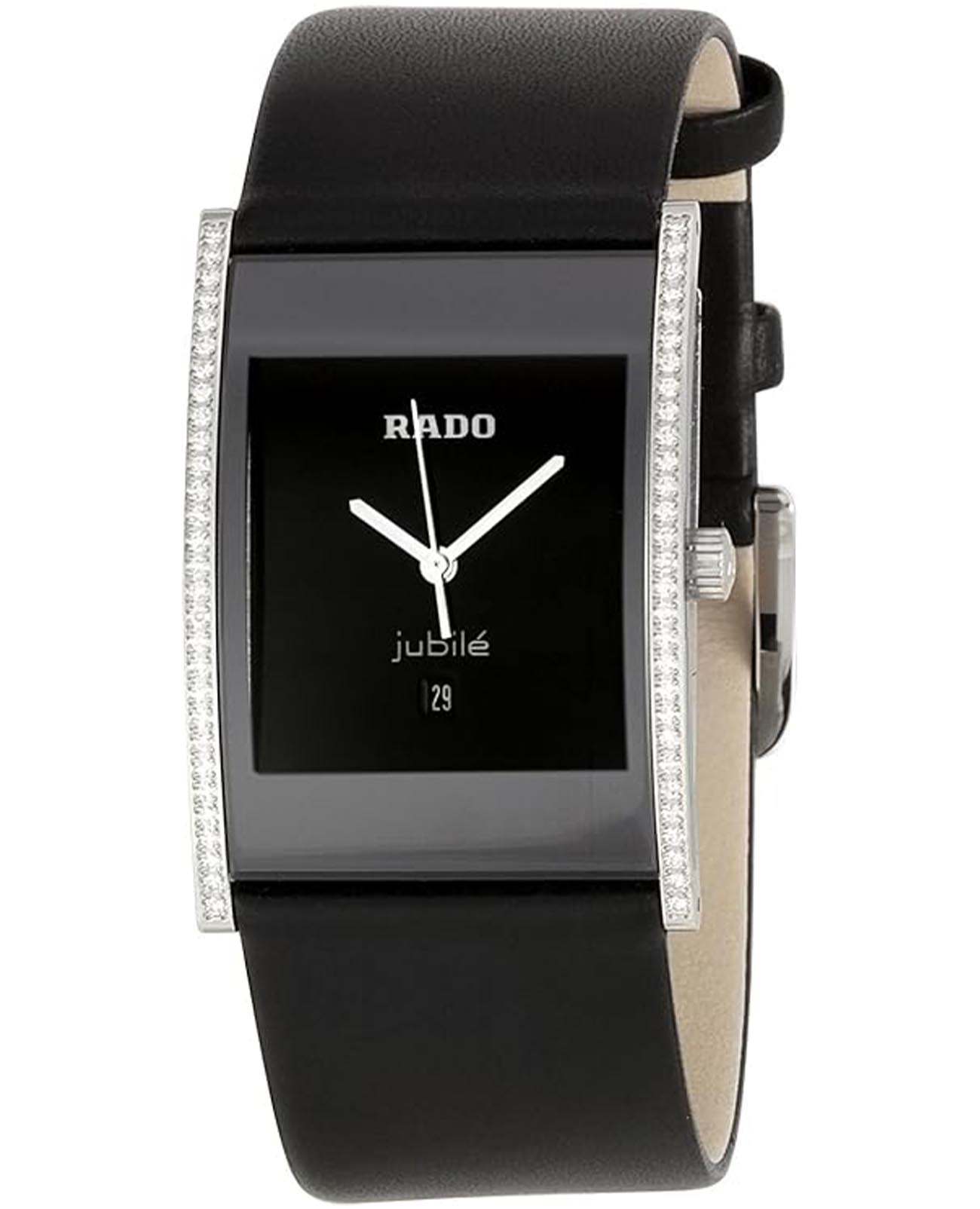 Rado Rado Integral Diamonds R20757155  R20757155 кварцевые женские часы черный циферблат, браслет кожаный — вид спереди