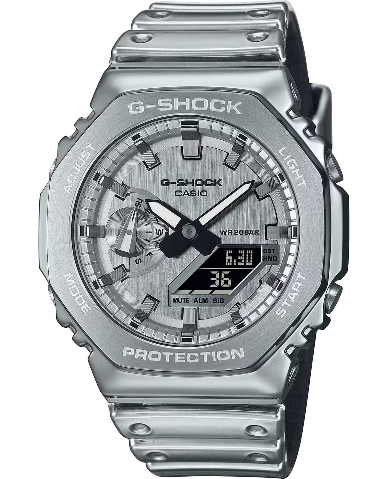 Casio Casio G-Shock GM-2100YM-8A GM GM-2100YM-8A кварцевые мужские часы серебристый циферблат, браслет пластик — вид спереди