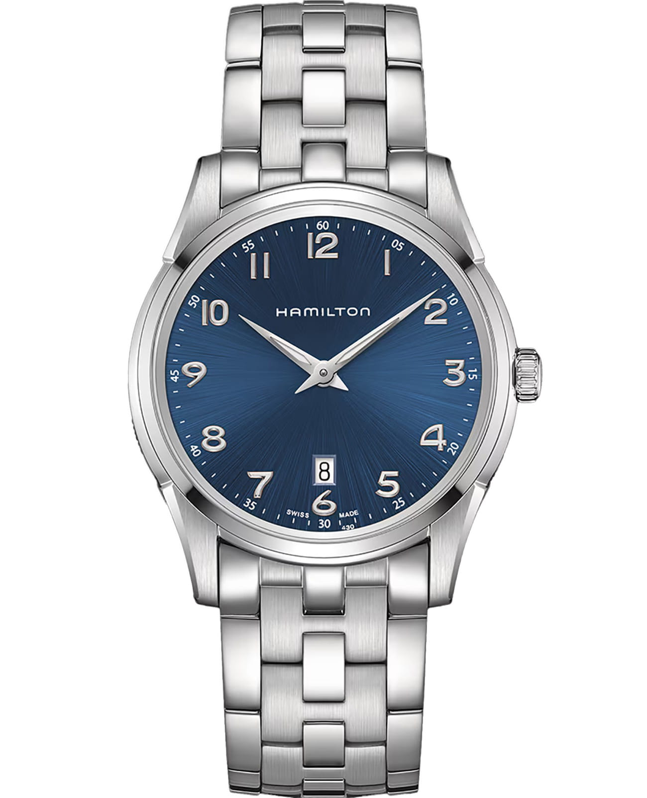 Hamilton Hamilton Jazzmaster Thinline Quartz H38511143  H38511143 кварцевые мужские часы синий циферблат, браслет нержавеющая сталь — вид спереди