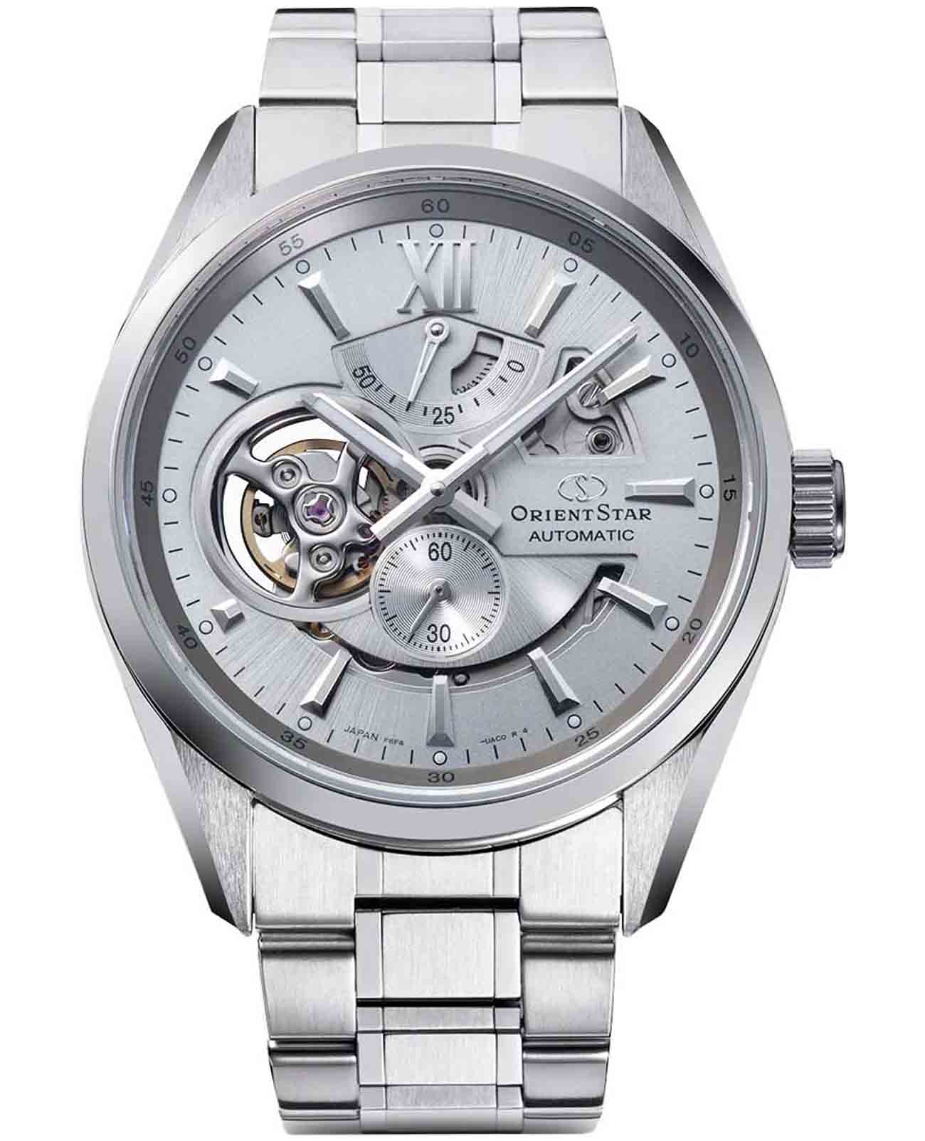 Orient Orient Star RE-AV0127L (RK-AV0127L)  RE-AV0127L механические мужские часы серебристый циферблат, браслет нержавеющая сталь — вид спереди