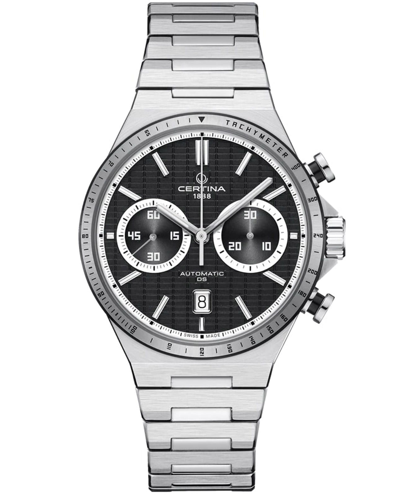 Certina Certina DS-7 Chrono Auto C043.427.21.051.00  C0434272105100 механические мужские часы черный циферблат, браслет нержавеющая сталь — вид спереди