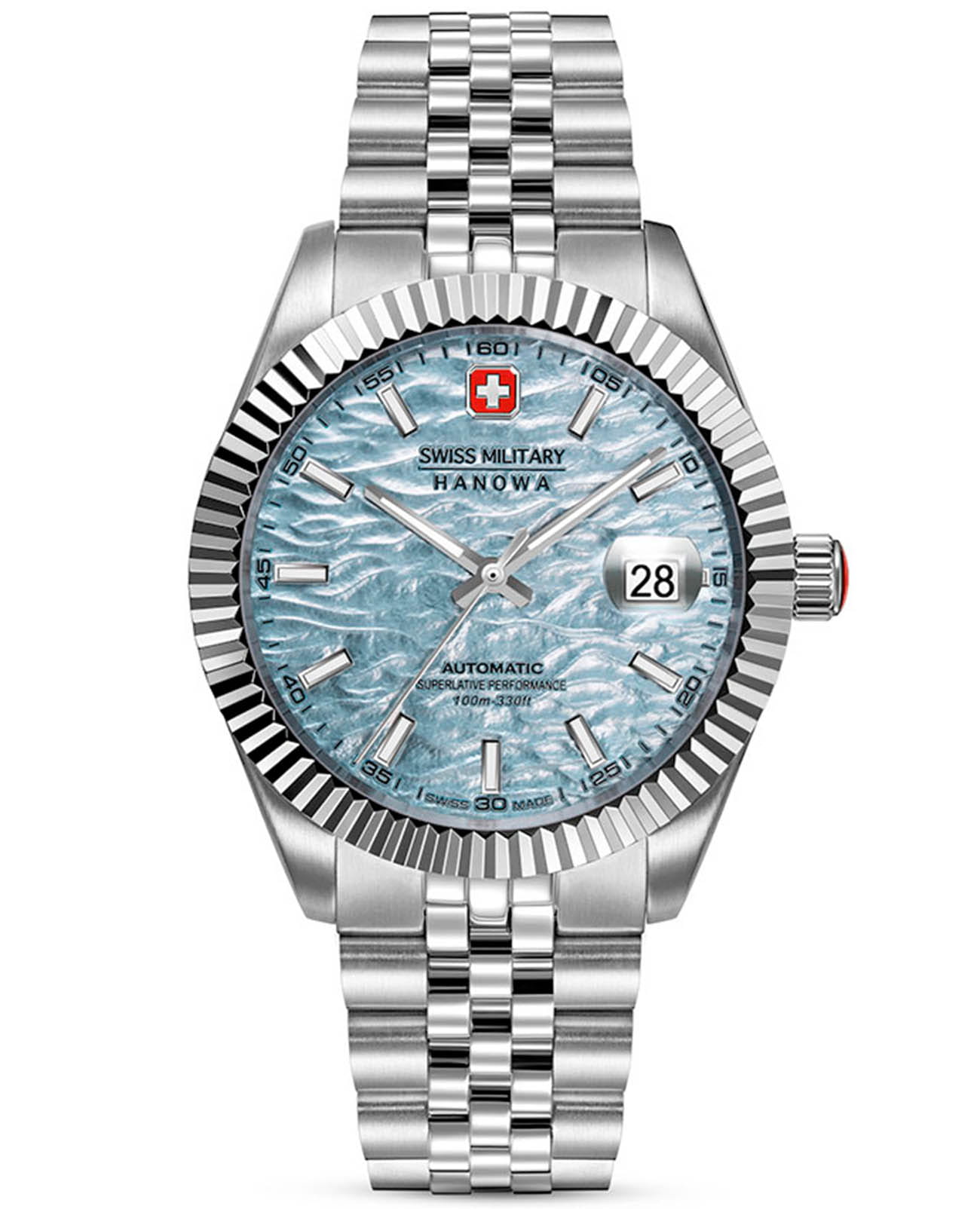 Swiss Military Hanowa Swiss Military Hanowa Master Diligenter SMWGL0005405  SMWGL0005405 механические мужские часы голубой циферблат, браслет нержавеющая сталь — вид спереди