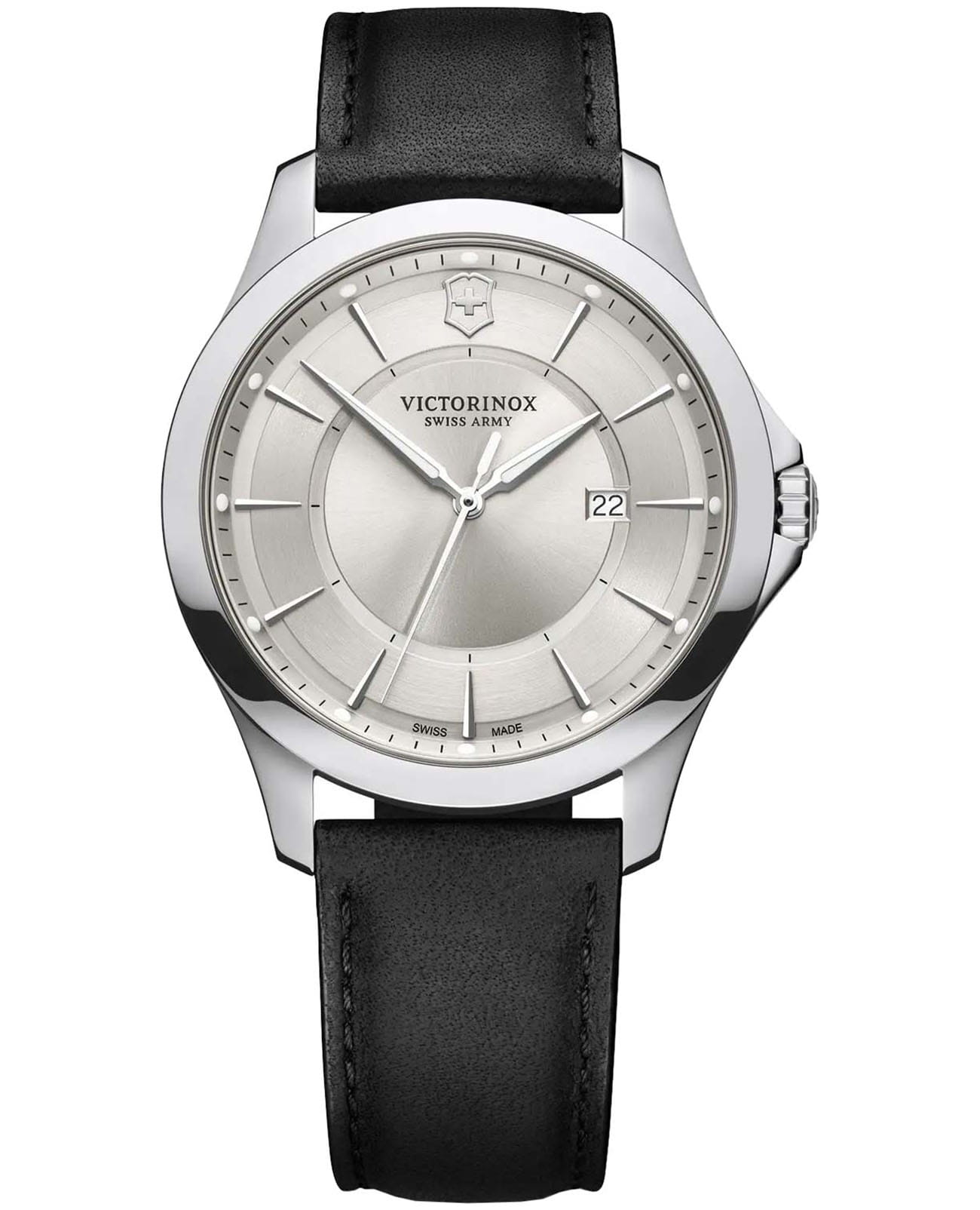 Victorinox Victorinox ALLIANCE 241905  241905 кварцевые мужские часы серебристый циферблат, браслет кожаный — вид спереди