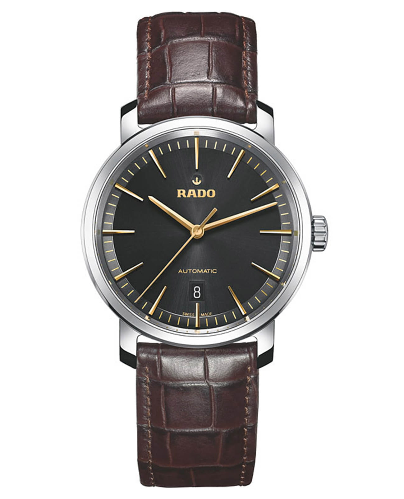 Rado Rado Diamaster R14077166 Automatic R14077166 механические мужские часы черный циферблат, браслет кожаный — вид спереди