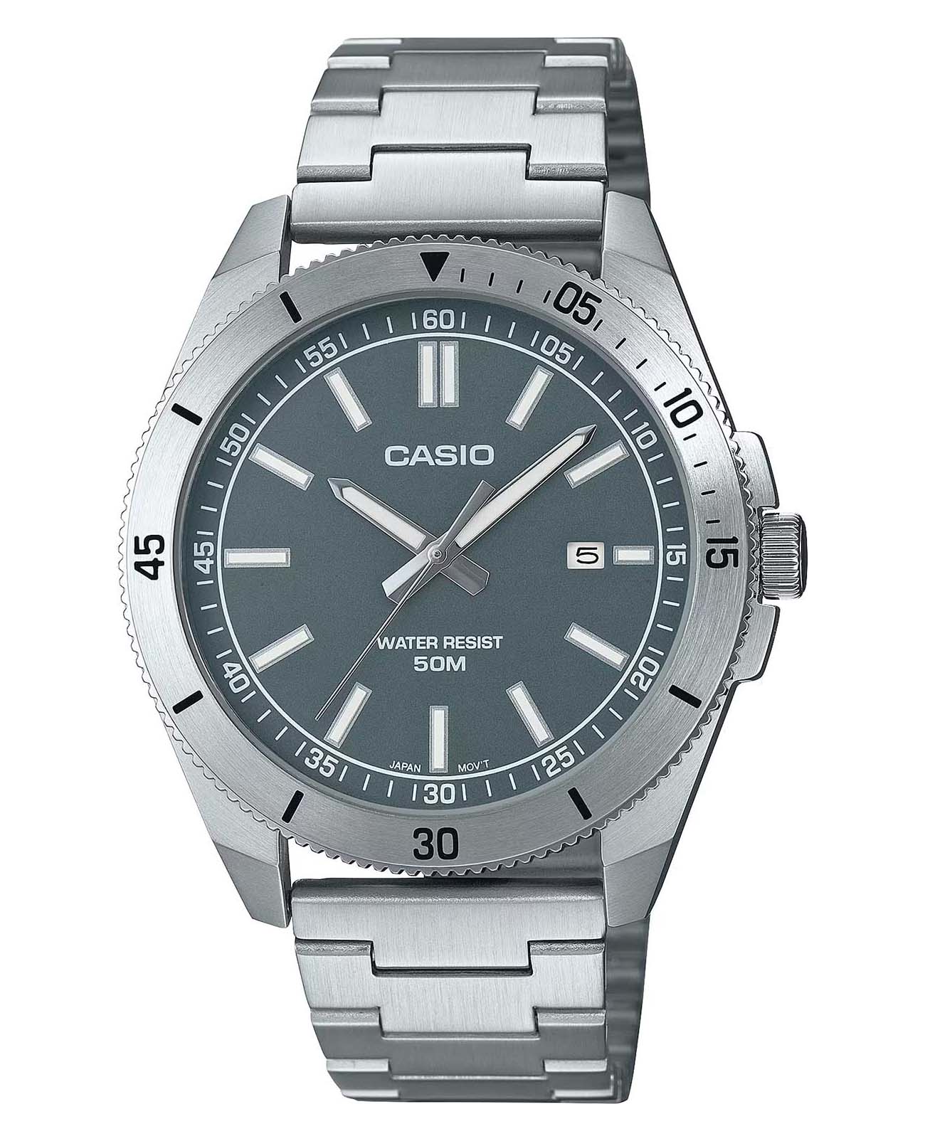 Casio Casio Collection MTP-B155D-3EV  MTP-B155D-3E кварцевые мужские часы серый циферблат, браслет нержавеющая сталь — вид спереди