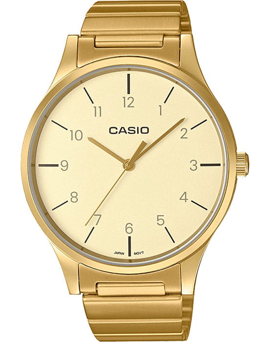 Casio Casio Collection LTP-E140GG-9BEF  LTP-E140GG-9B кварцевые женские часы бежевый циферблат, браслет сталь с ip покрытием — вид спереди