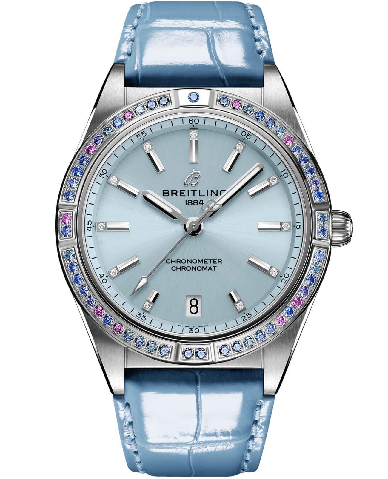 Breitling Breitling Chronomat Automatic 36 South Sea G10380611C1P1  G10380611C1P1 механические женские часы голубой циферблат, браслет кожаный — вид спереди