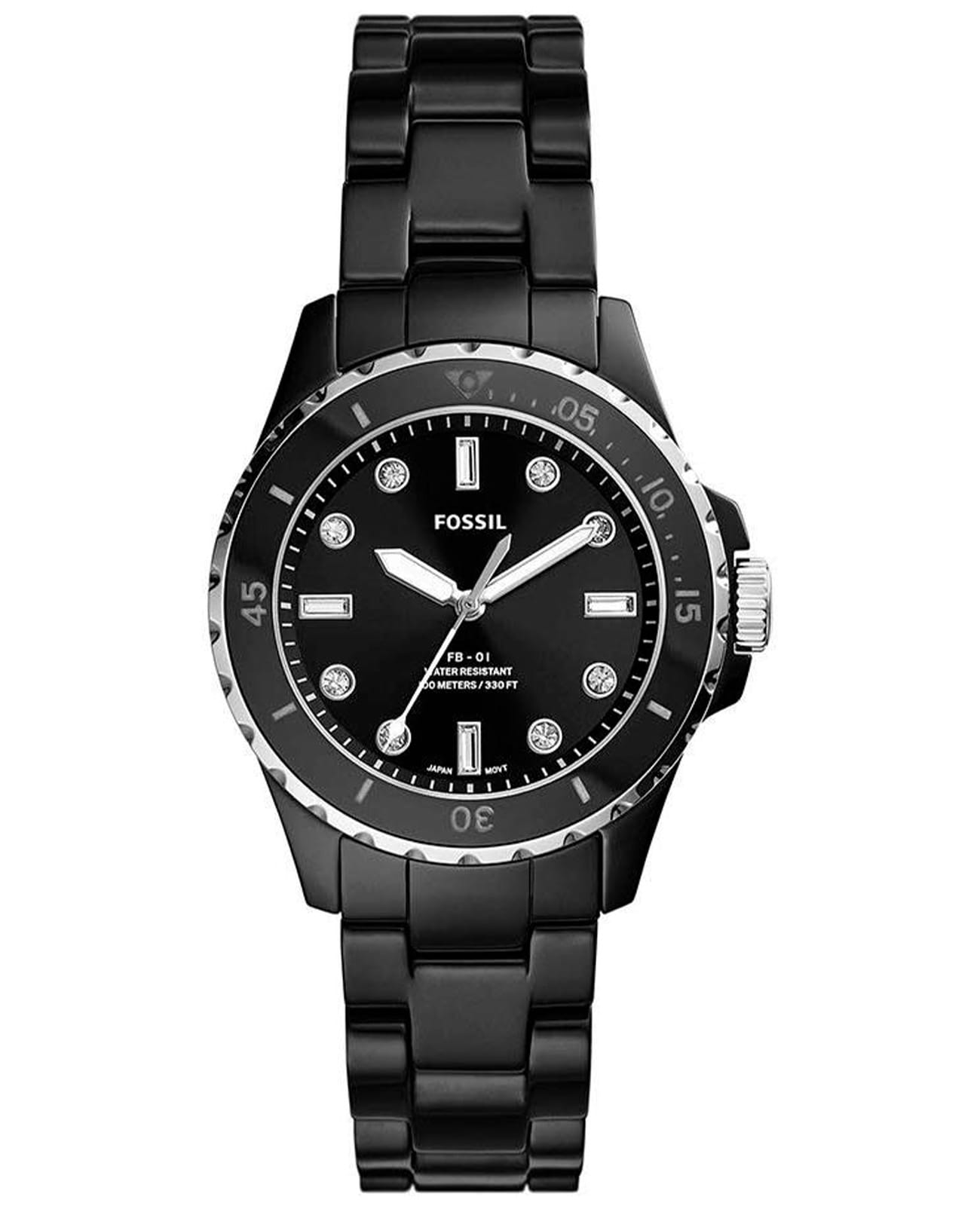 Fossil Fossil FB-01 CE1108  CE1108 кварцевые женские часы черный циферблат, браслет керамика — вид спереди