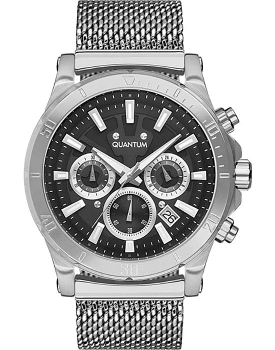 Quantum Quantum PWG676.350  PWG676.350 кварцевые мужские часы черный циферблат, браслет нержавеющая сталь — вид спереди