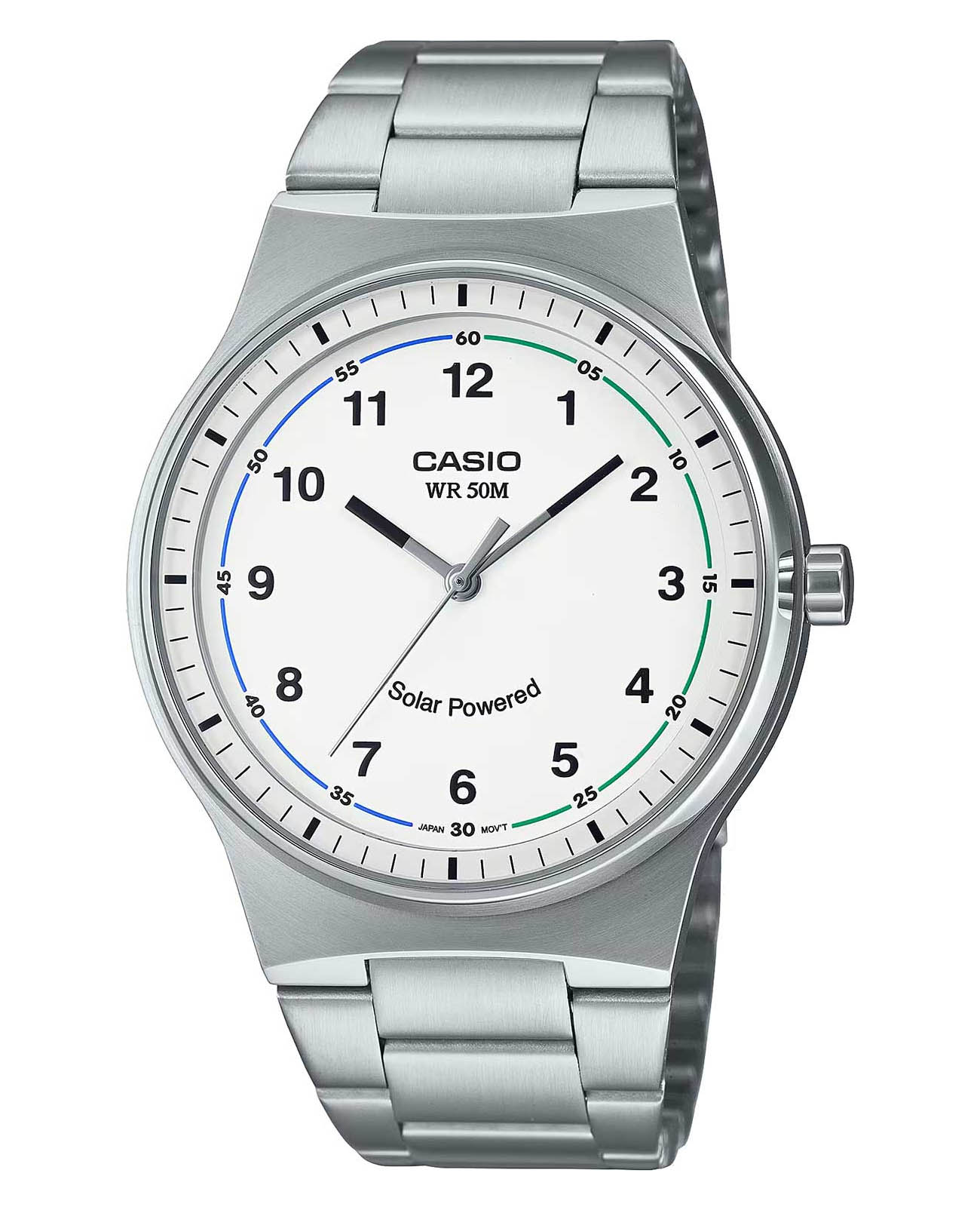 Casio Casio Collection MTP-RS105D-7BVDF (MTP-RS105D-7B)  MTP-RS105D-7B кварцевые мужские часы белый циферблат, браслет нержавеющая сталь — вид спереди