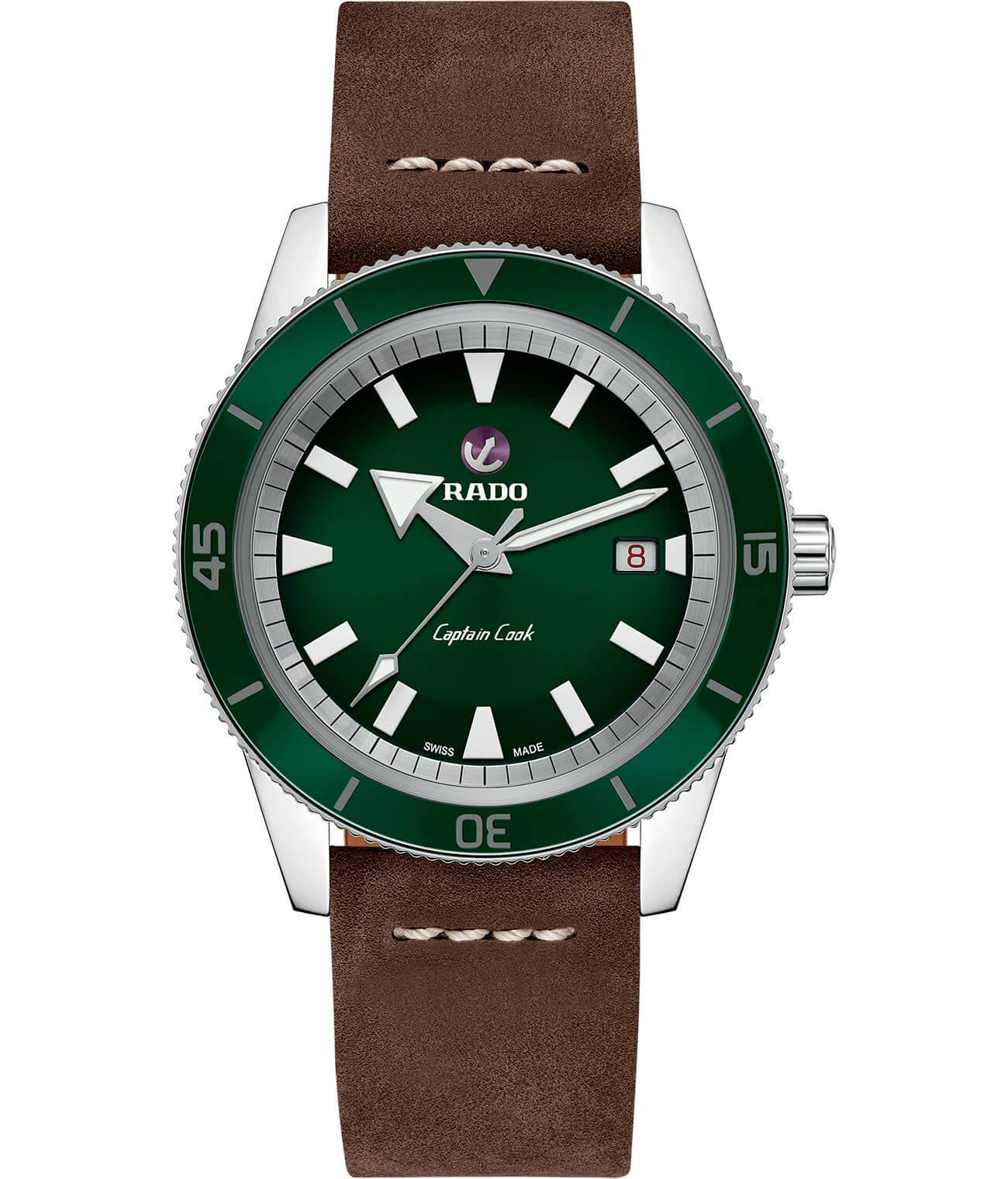 Rado Rado Captain Cook Automatic R32505315 Automatic R32505315 механические мужские часы зеленый циферблат, браслет кожаный — вид спереди
