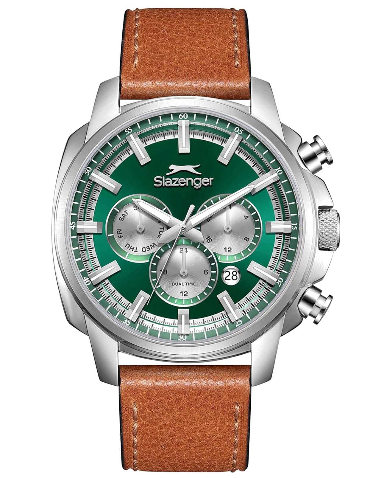 Slazenger Slazenger SL.09.2480.2.02  SL.09.2480.2.02 кварцевые мужские часы зеленый циферблат, браслет кожаный — вид спереди