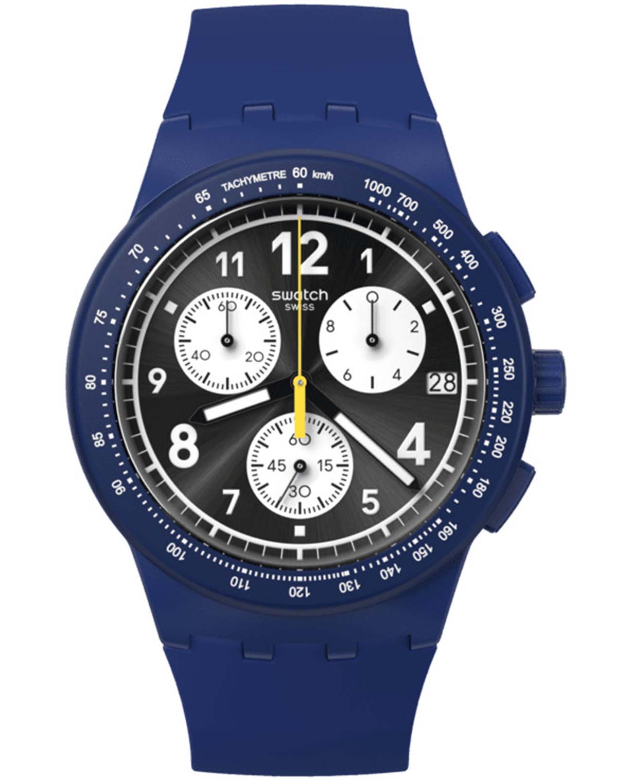 Swatch Swatch Chrono 42 Standard SUSN418  SUSN418 кварцевые женские часы черный циферблат, браслет силикон — вид спереди