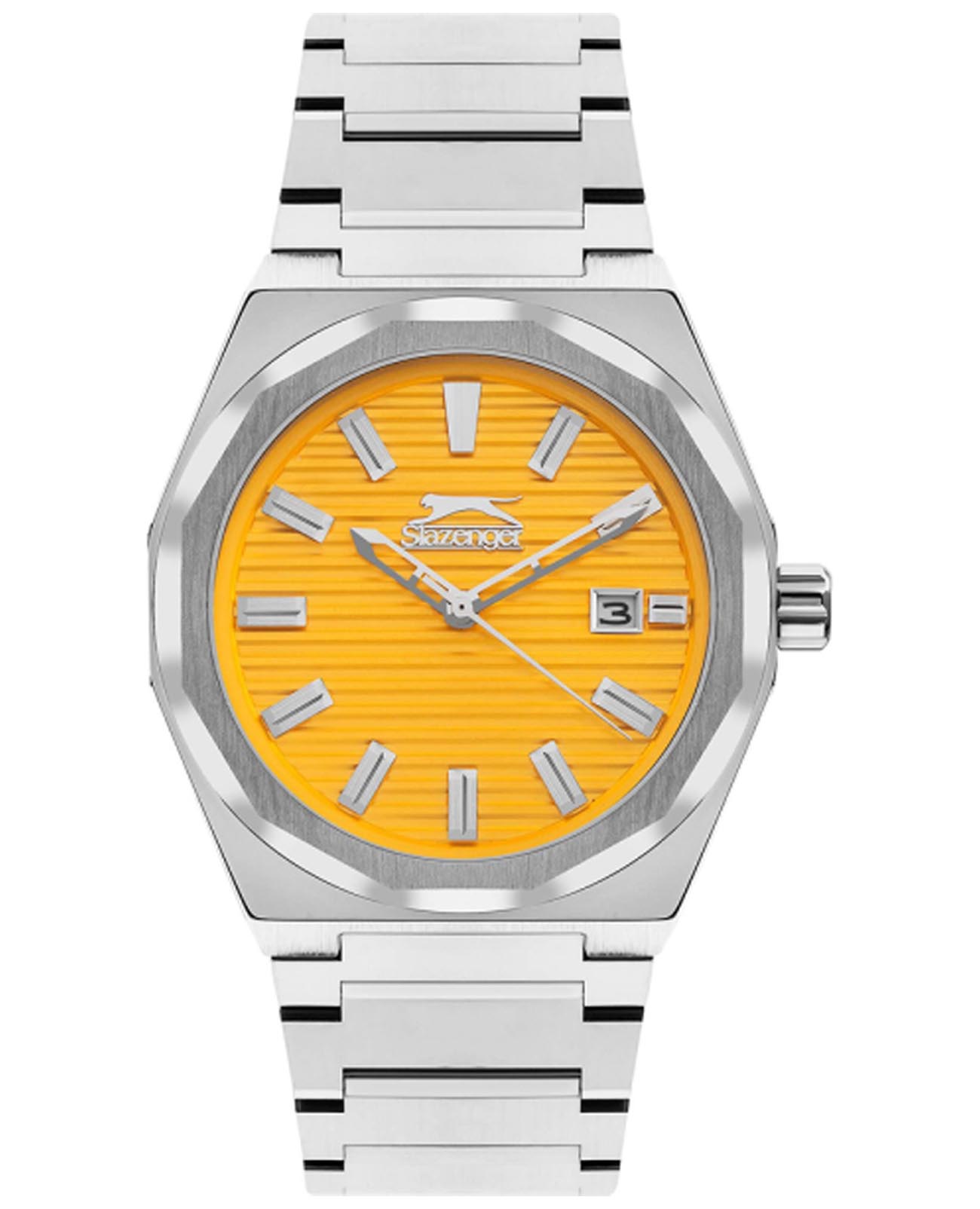 Slazenger Slazenger SL.09.2143.1.06  SL.09.2143.1.06 кварцевые мужские часы желтый циферблат, браслет суперметалл — вид спереди