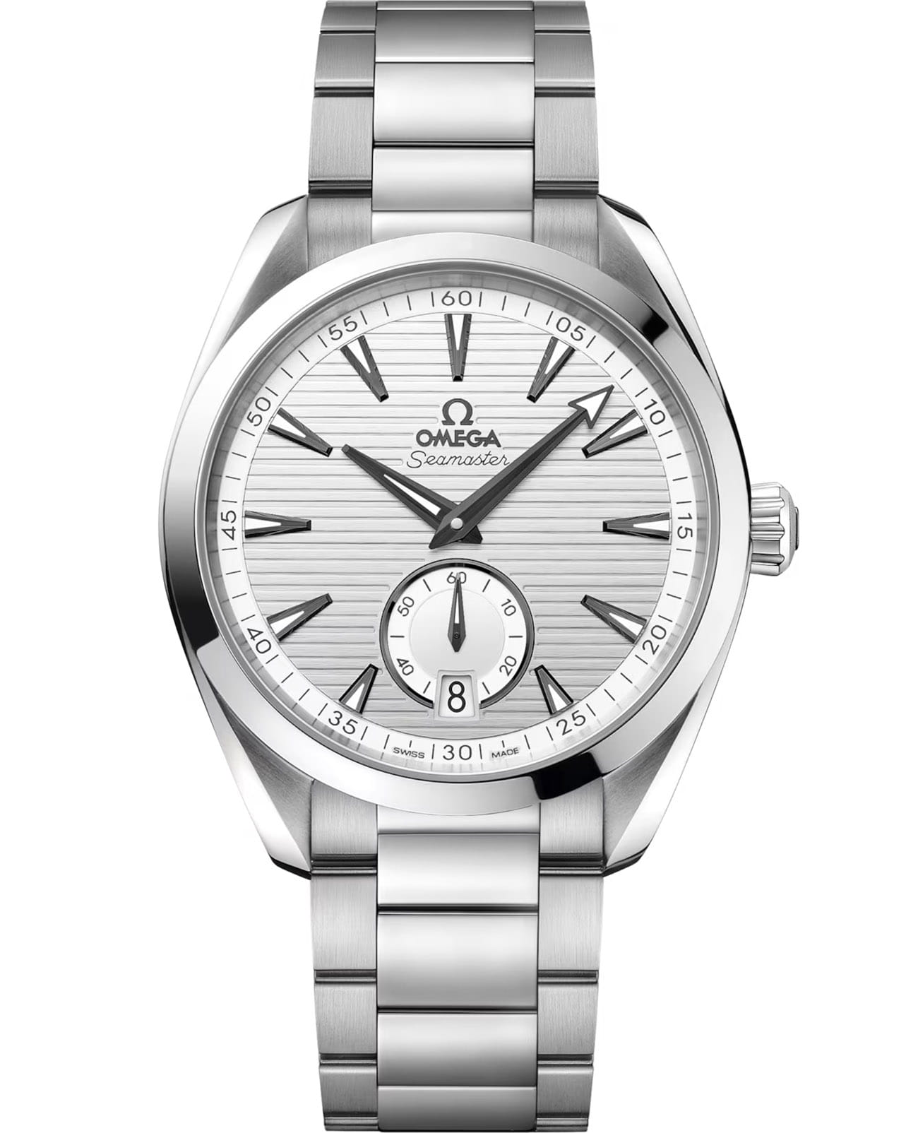 Omega Omega Seamaster Aqua Terra 220.10.41.21.02.002 Aqua Terra 22010412102002 механические мужские часы серебристый циферблат, браслет нержавеющая сталь — вид спереди