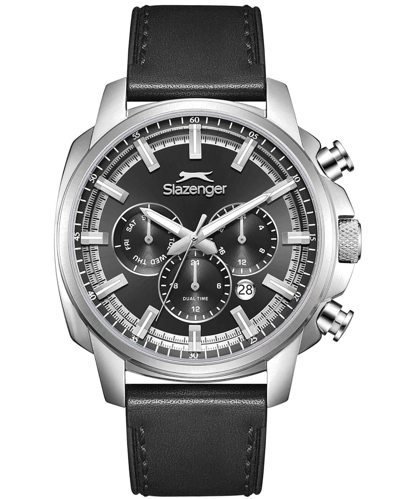 Slazenger Slazenger SL.09.2480.2.01  SL.09.2480.2.01 кварцевые мужские часы черный циферблат, браслет кожаный — вид спереди