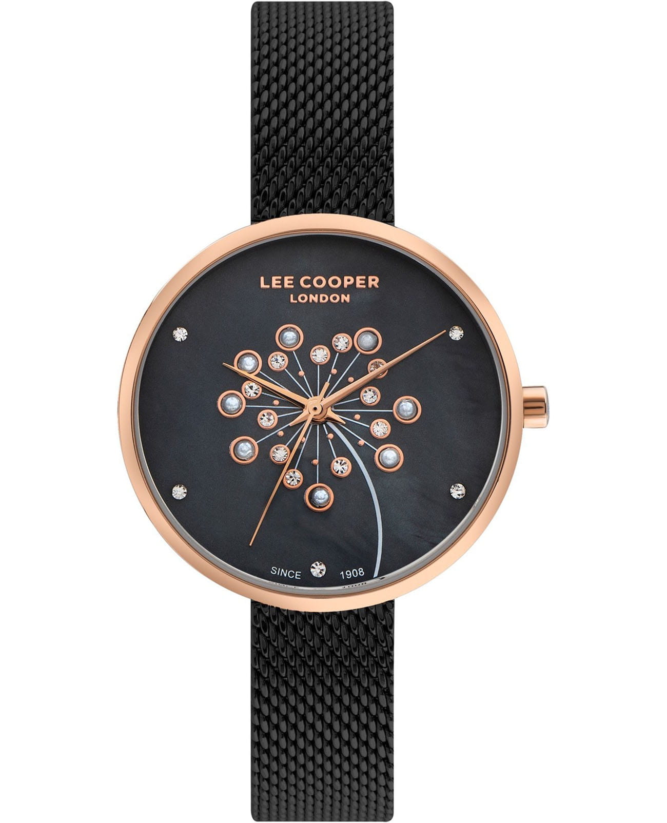 Lee Cooper Lee Cooper LC07601.450  LC07601.450 кварцевые женские часы черный циферблат, браслет суперметалл с ip покрытием — вид спереди