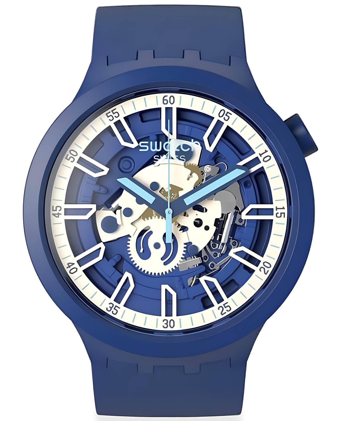 Swatch Swatch Big Bold Lacquered SB01N102  SB01N102 кварцевые мужские часы синий циферблат, браслет силикон — вид спереди