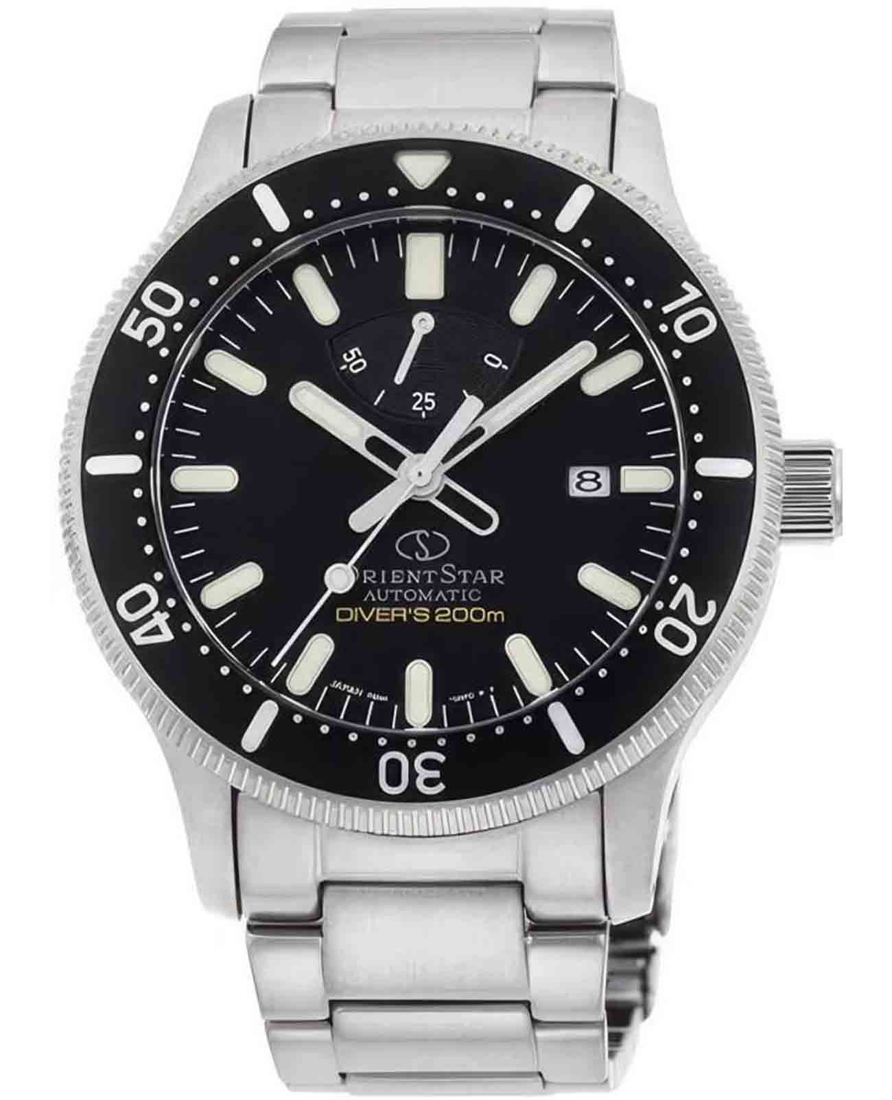 Orient Orient Star RE-AU0301B (RK-AU0301B)  RE-AU0301B механические мужские часы черный циферблат, браслет нержавеющая сталь — вид спереди