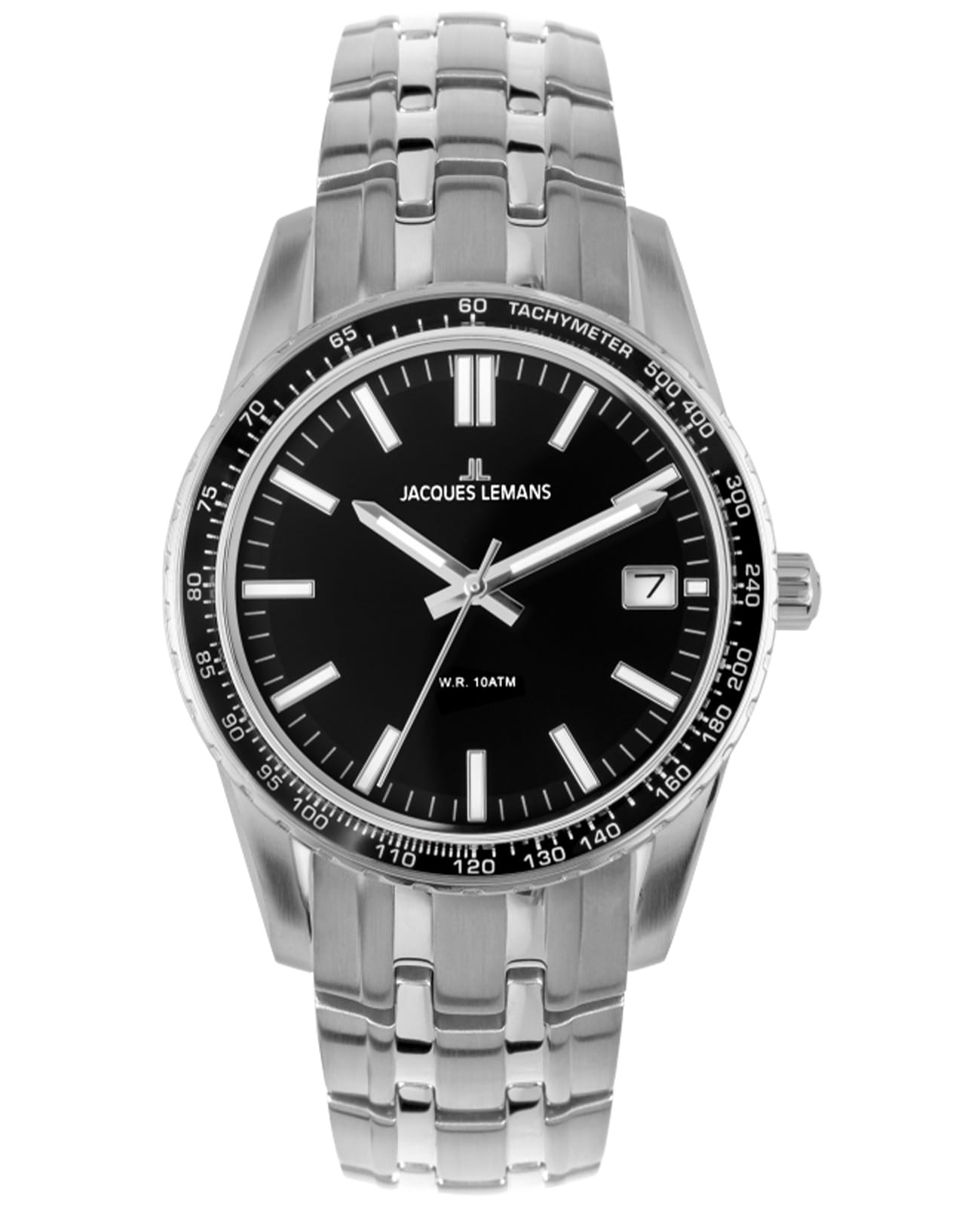 Jacques Lemans Jacques Lemans 1-2022G  1-2022G кварцевые мужские часы черный циферблат, браслет нержавеющая сталь — вид спереди