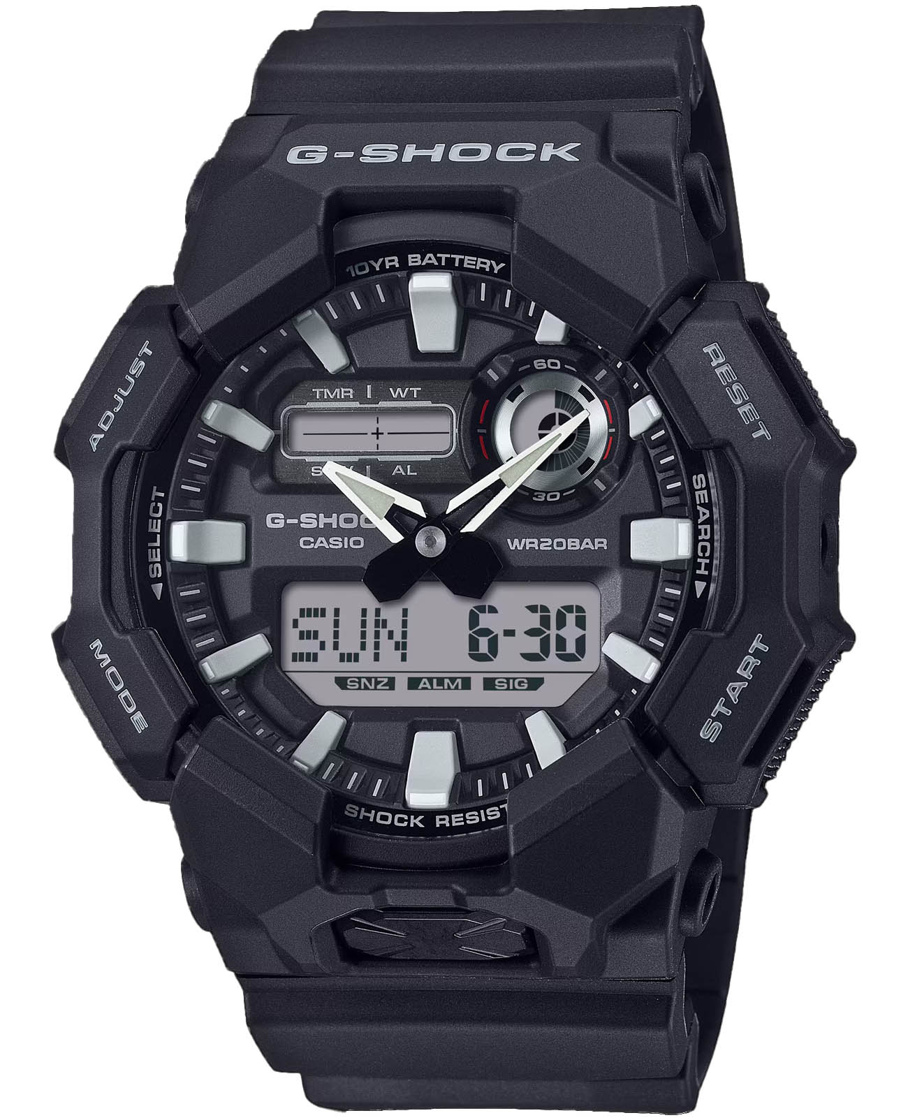 Casio Casio GA-010-1A  GA-010-1A кварцевые мужские часы черный циферблат, браслет пластик — вид спереди