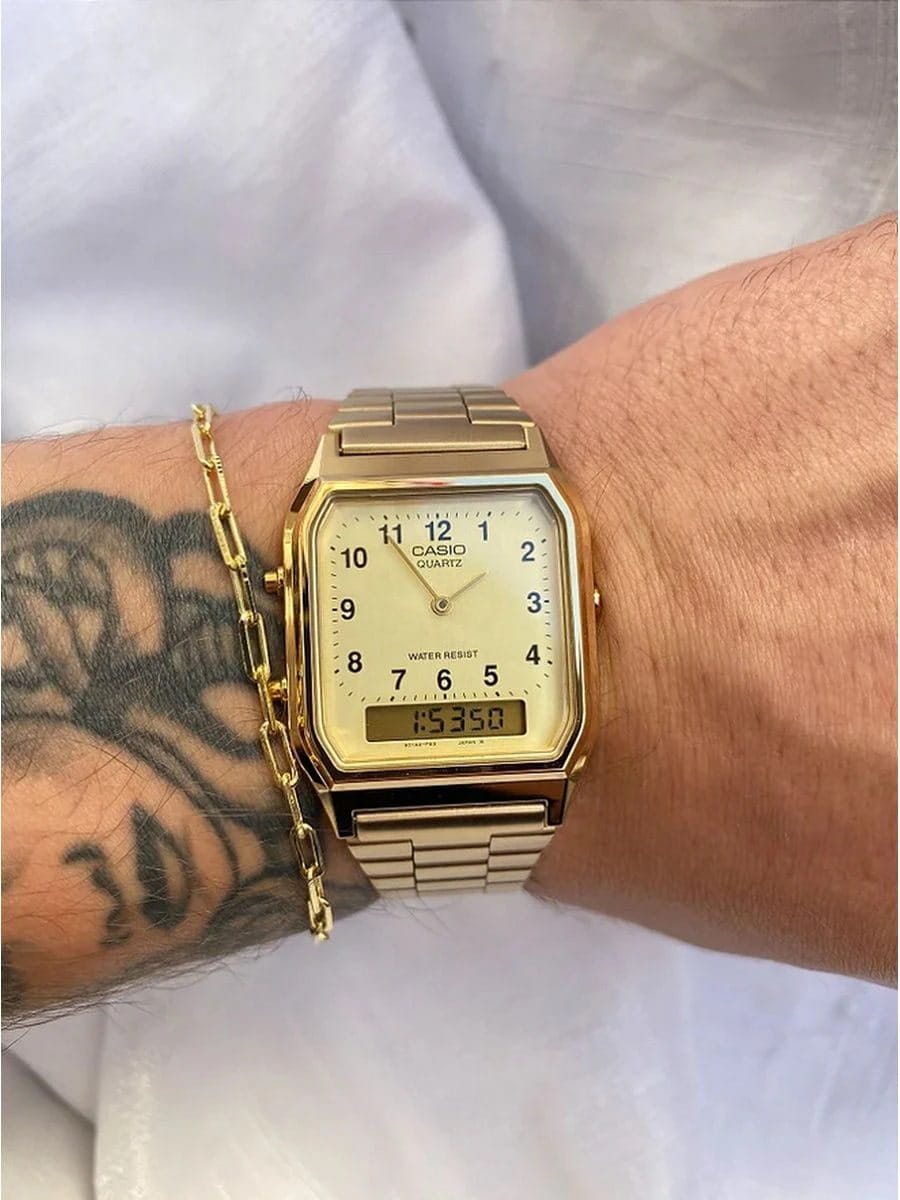 Casio Casio Collection AQ-230GA-9B кварцевые мужские часы часы крупный план золотой циферблата