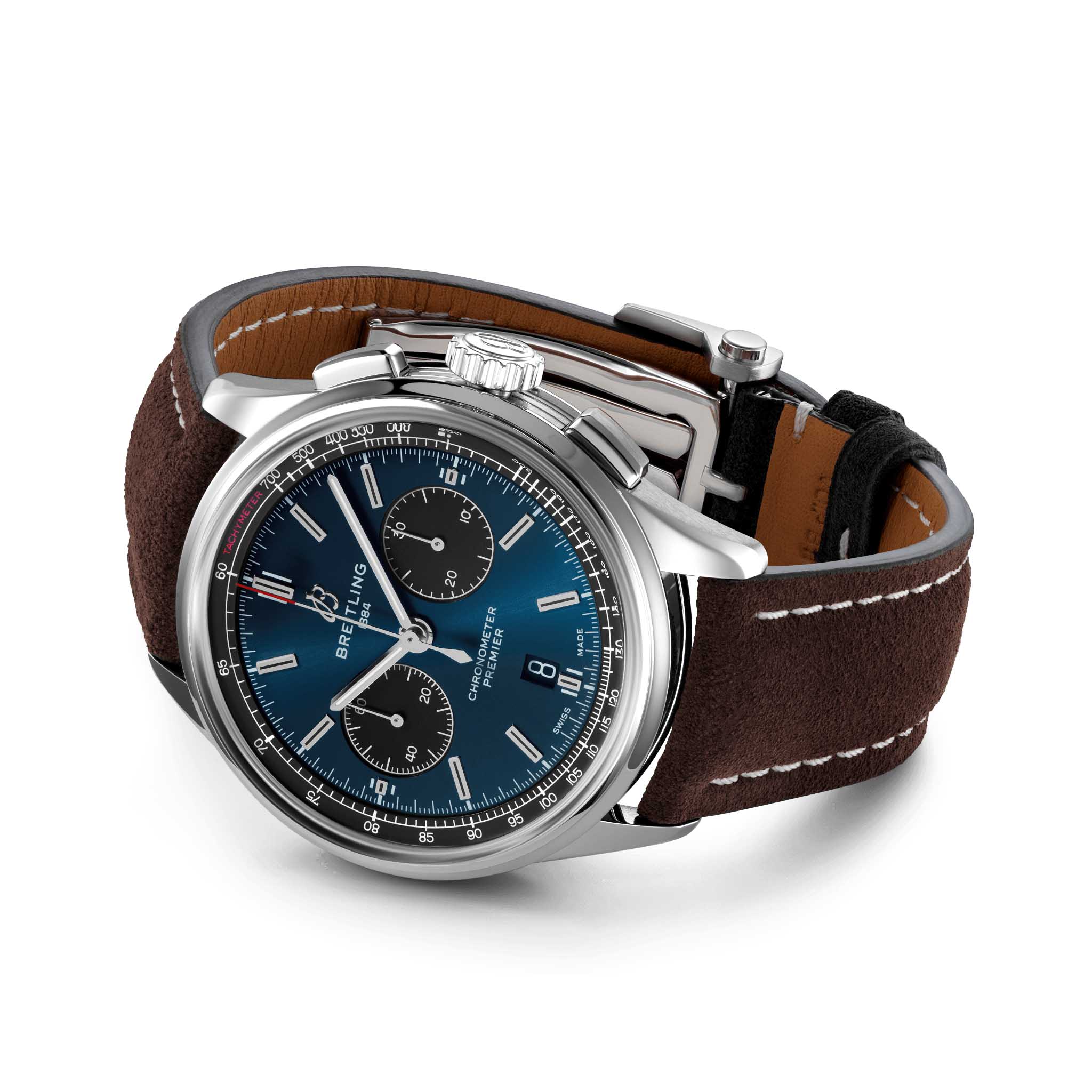 Breitling Breitling Premier B01 Chronograph 42 AB0118221C1X1, premier швейцария мужские часы на браслете кожаный боковой вид