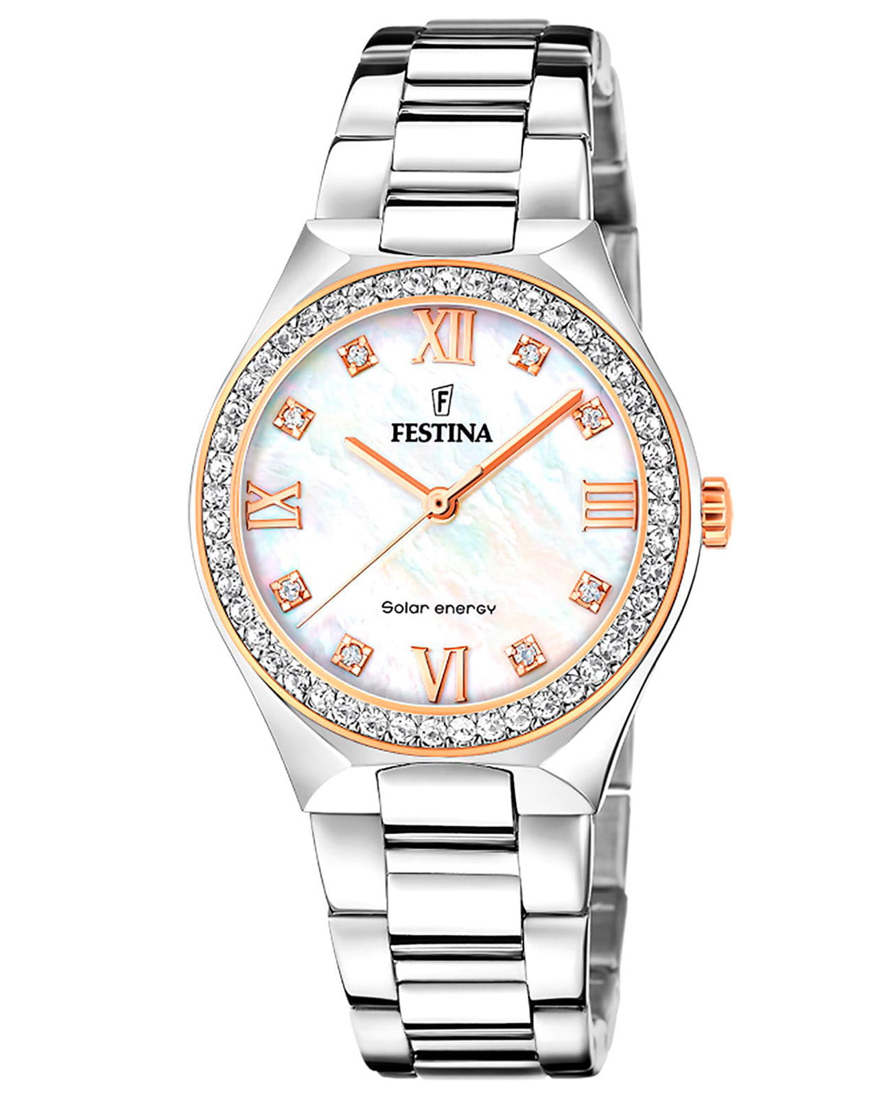 Festina Festina Solar F20658/1  F20658/1 кварцевые женские часы перламутровый циферблат, браслет нержавеющая сталь 316l — вид спереди